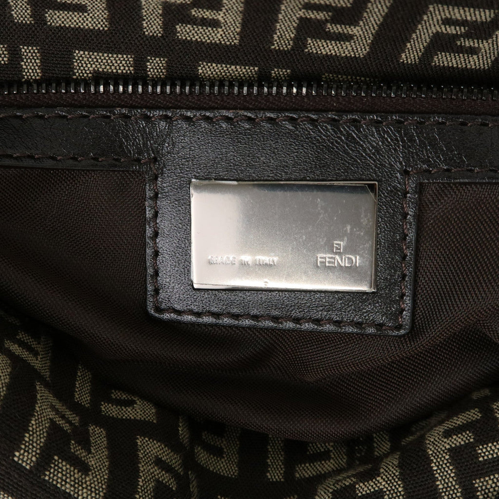FENDI Zucchino Canvas Leather Shoulder Bag Brown Beige 8BR003
