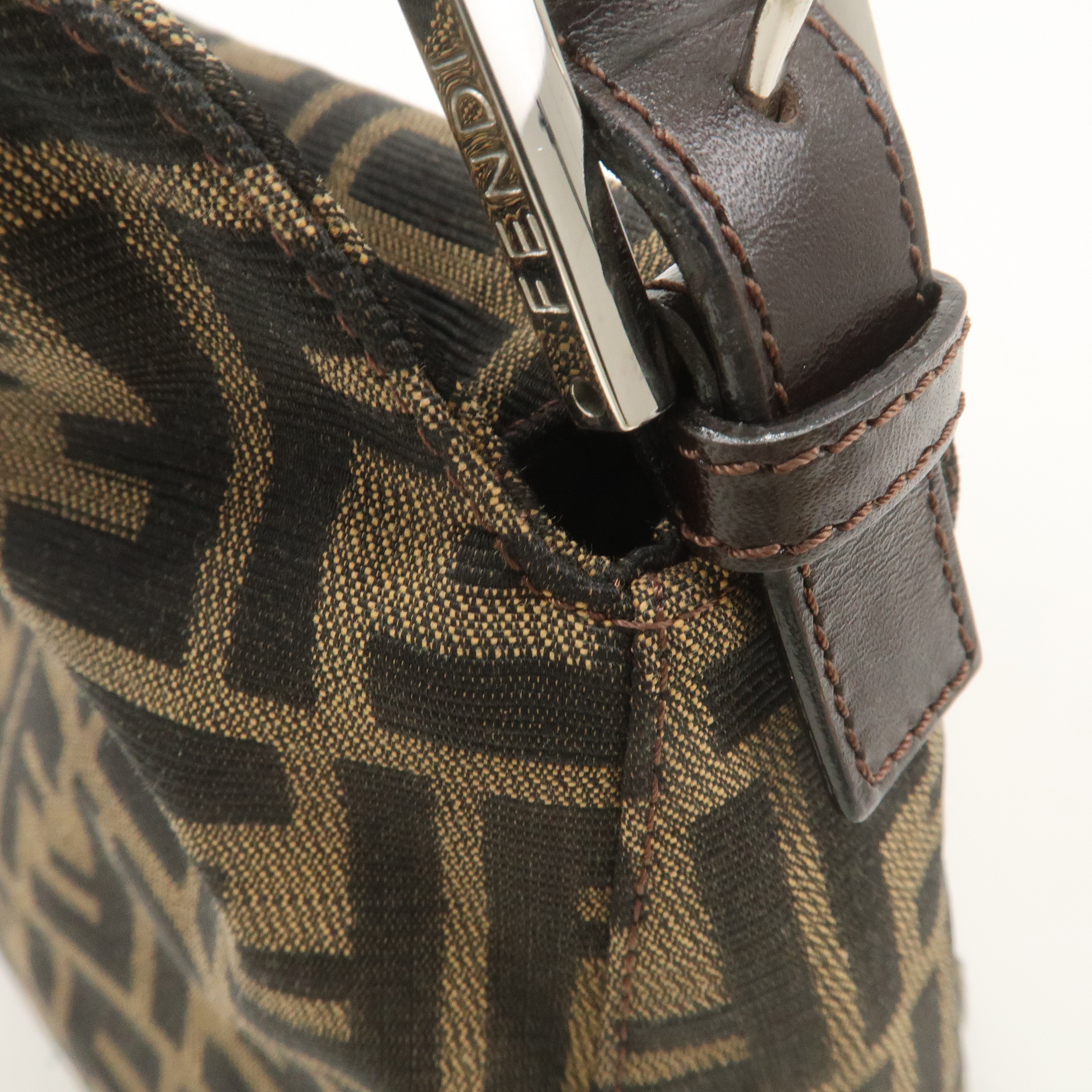 FENDI Zucca Canvas Leather Shoulder Bag Brown Black 26426
