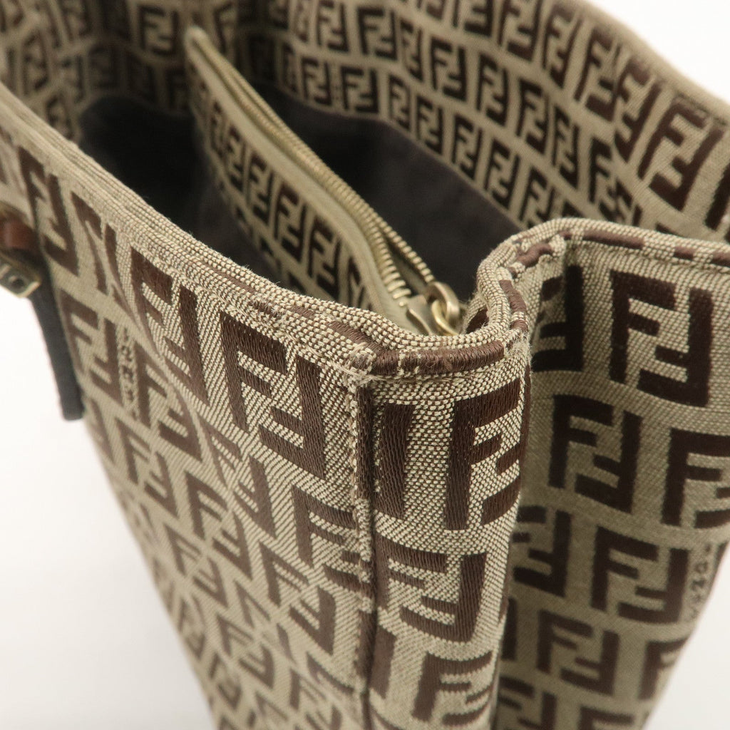 FENDI Zucchino Canvas Leather Mini Tote Bag Beige Brown 8BH132