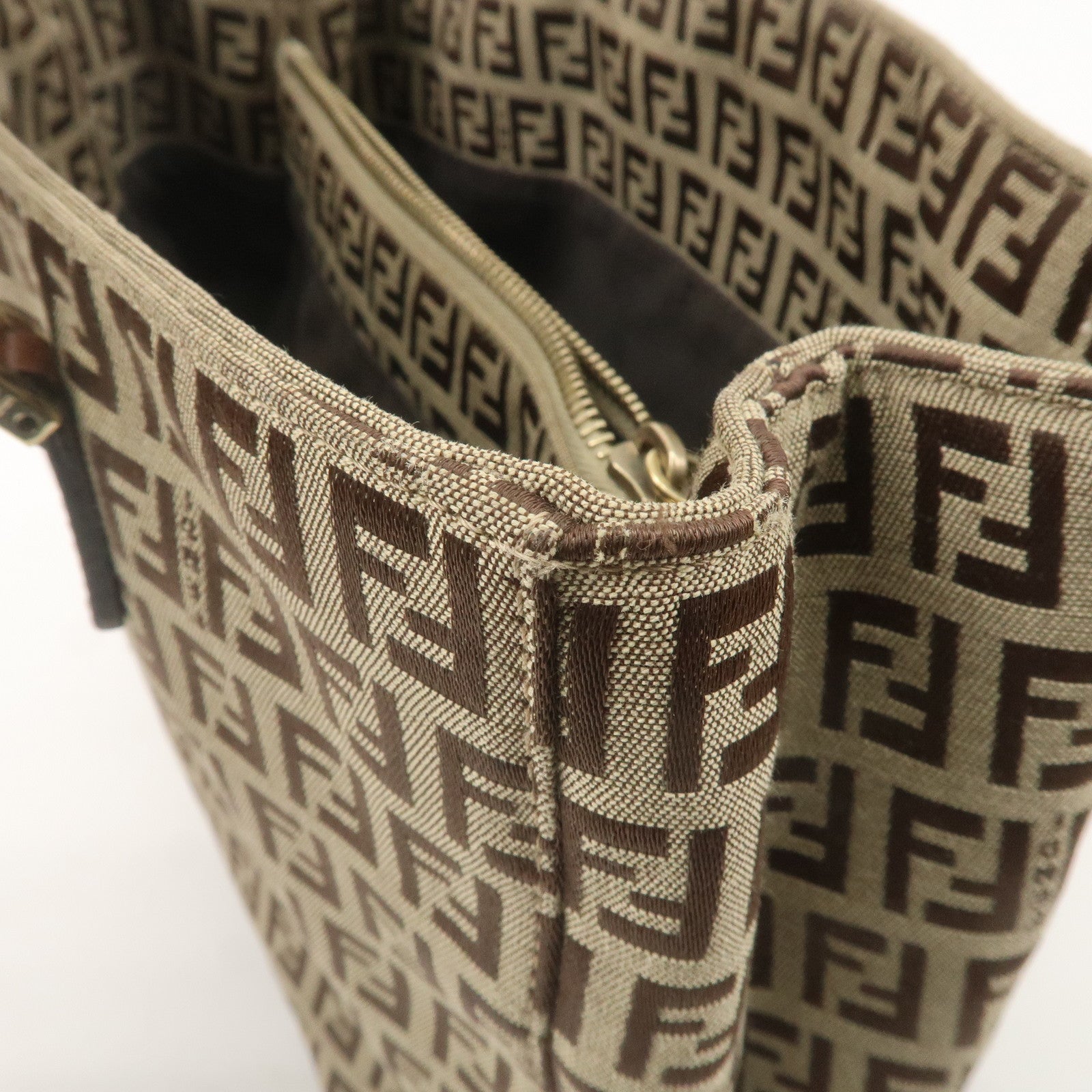 FENDI Zucchino Canvas Leather Mini Tote Bag Beige Brown 8BH132
