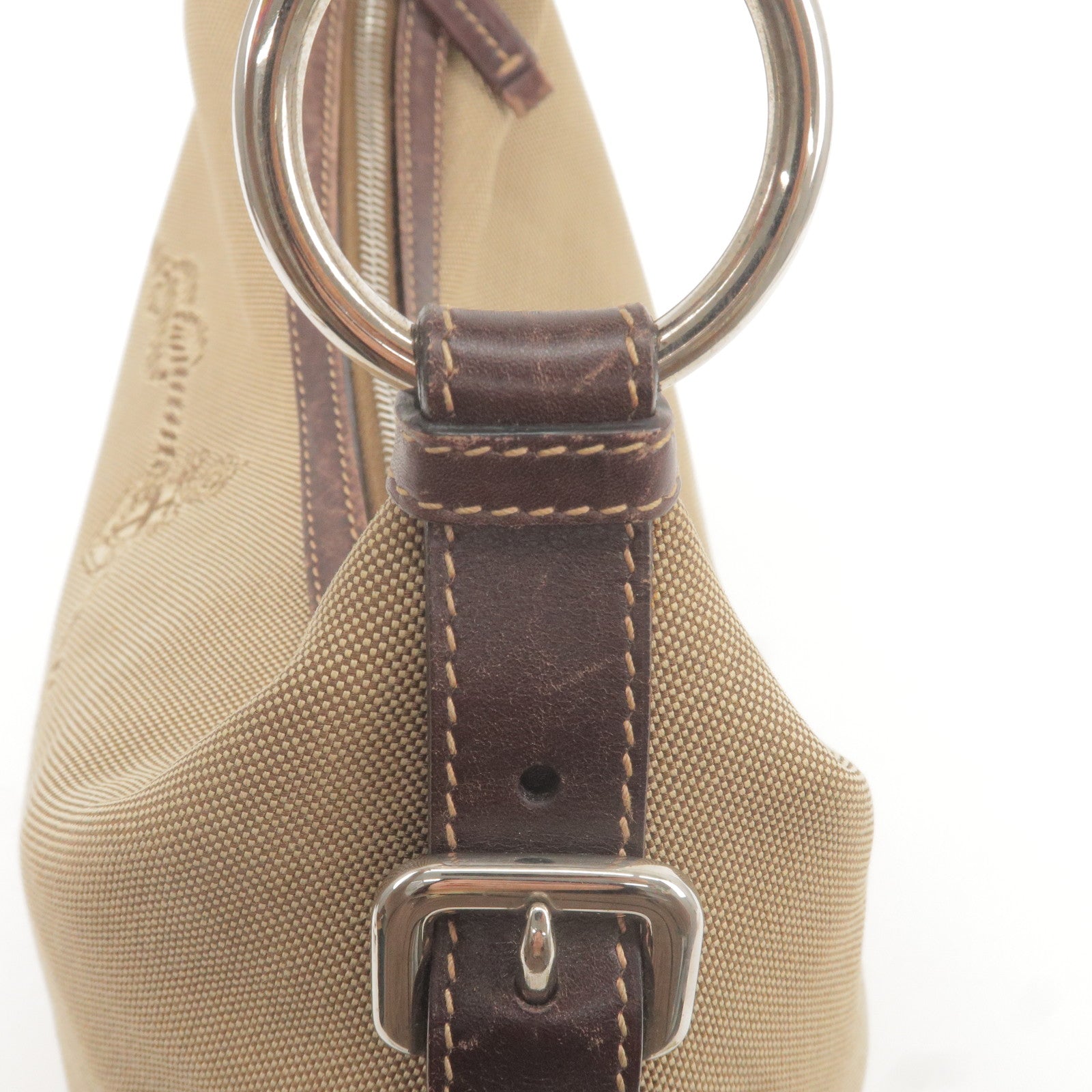 Prada Logo Jacquard Leather Shoulder Bag Beige Brown
