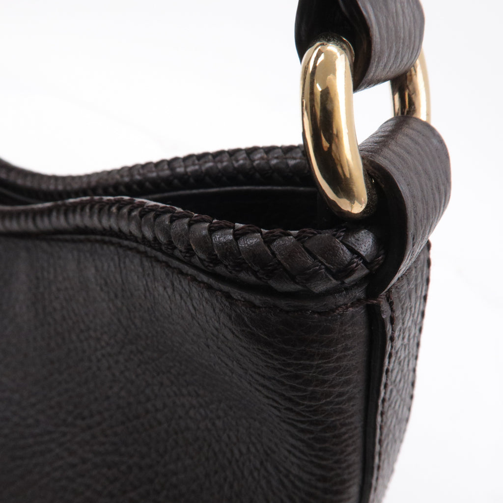 GUCCI Leather Shoulder Bag Hand Bag Dark Brown 336659
