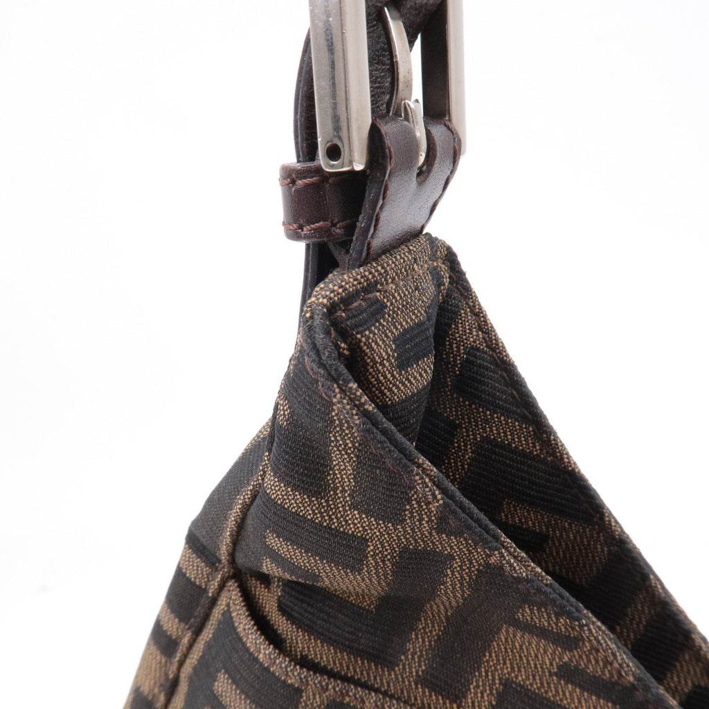 FENDI Zucca Canvas Leather Shoulder Bag Brown Black 26569