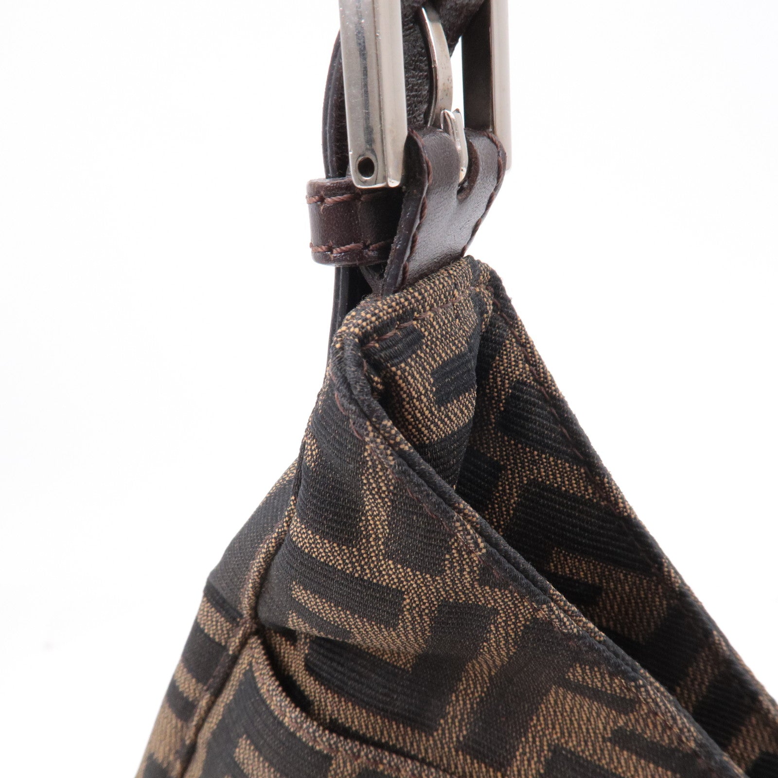FENDI Zucca Canvas Leather Shoulder Bag Brown Black 26569