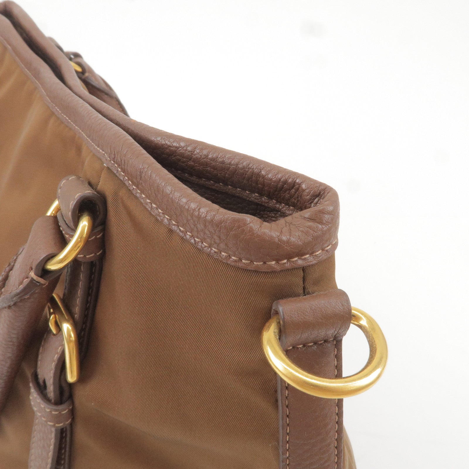 Prada Logo Nylon Leather 2Way Bag Hand Bag Brown BR4993