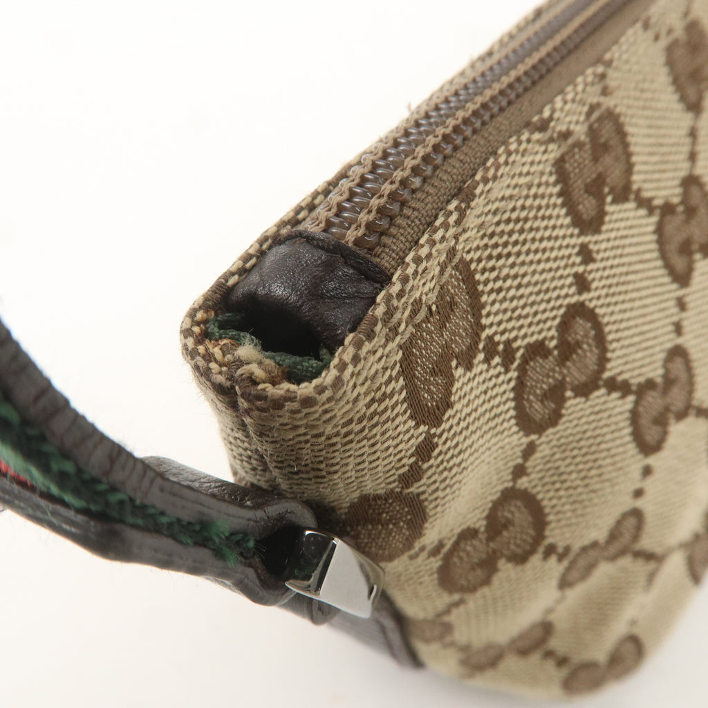 GUCCI Sherry GG Canvas Leather Hand Bag Pouch Beige Brown 141809