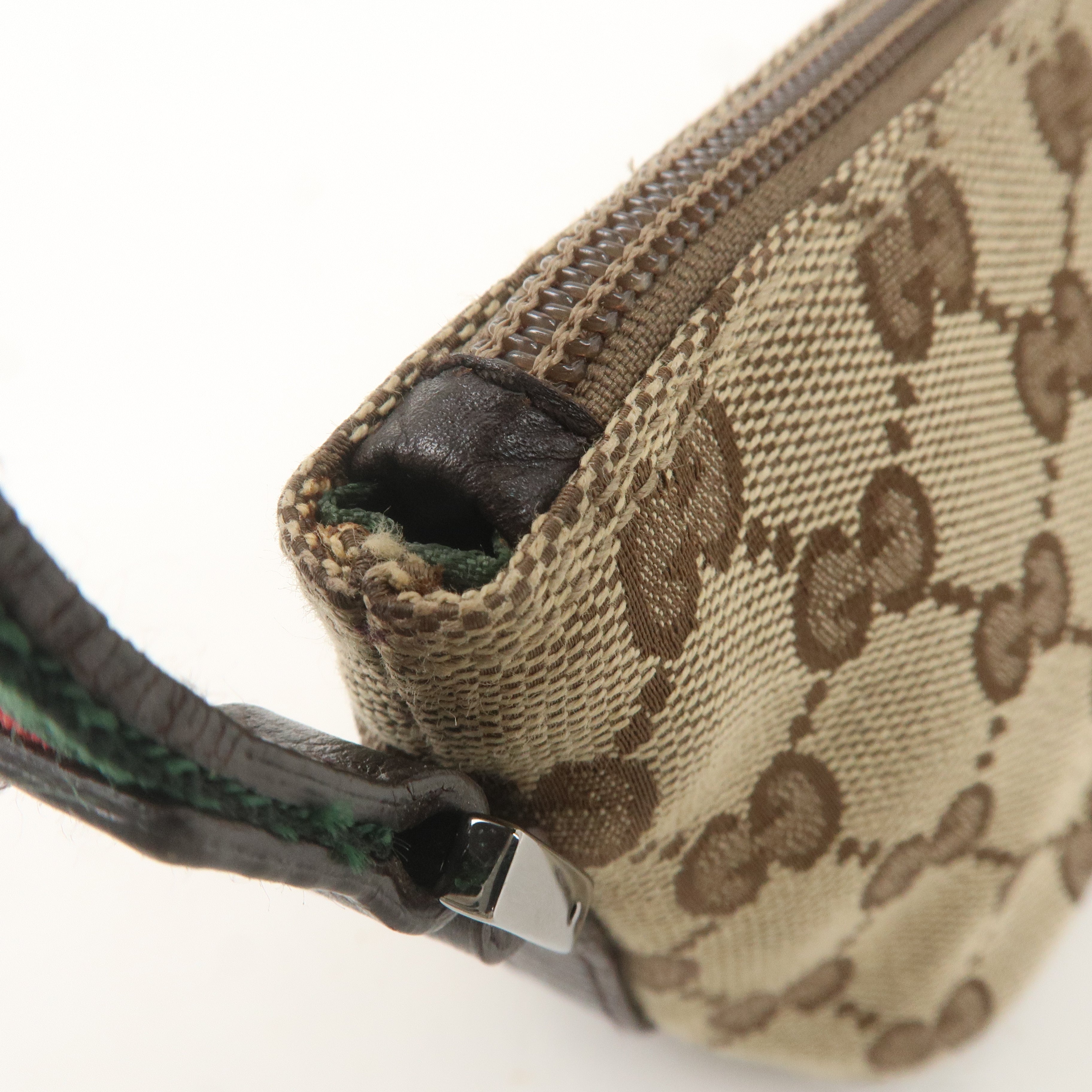 GUCCI Sherry GG Canvas Leather Hand Bag Pouch Beige Brown 141809