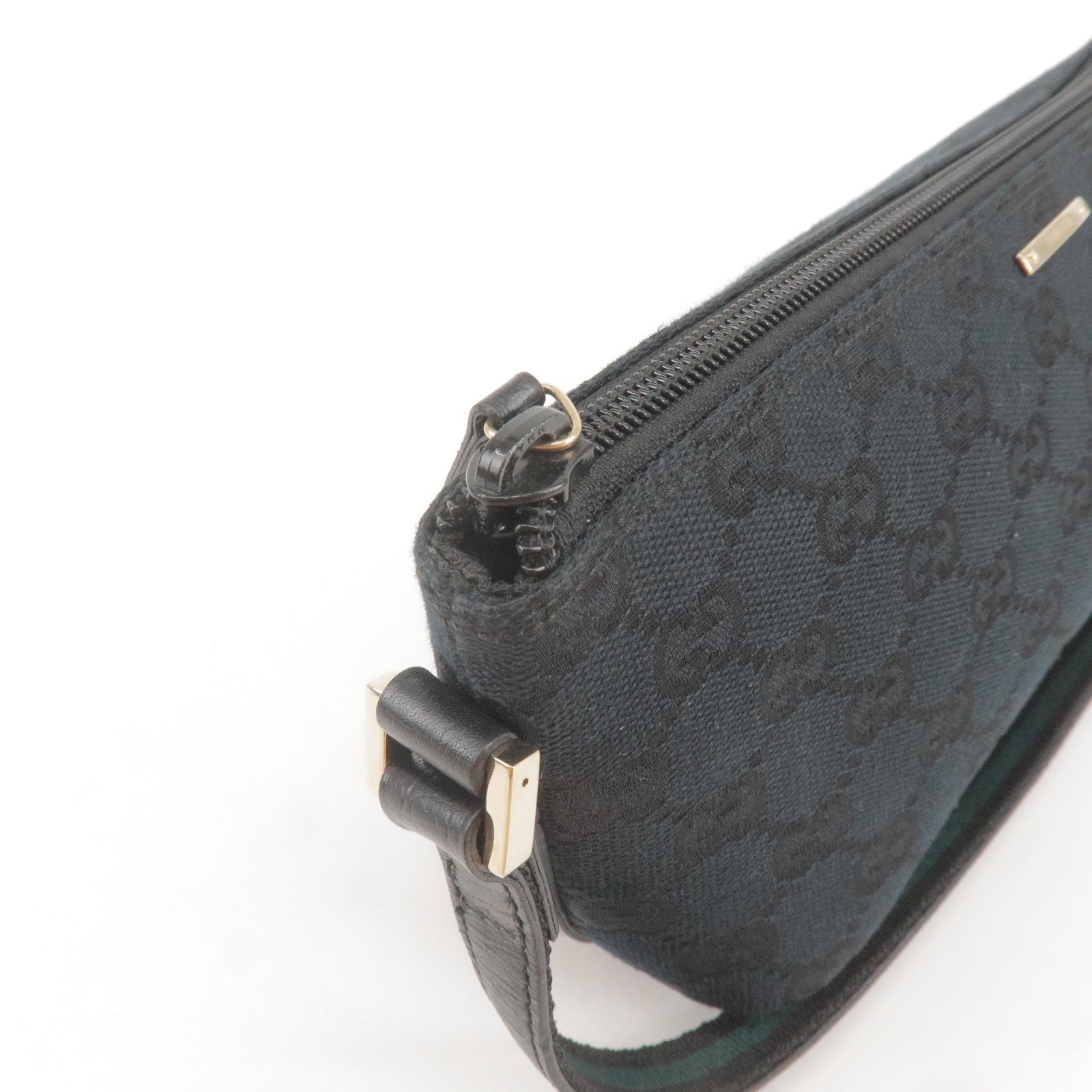 GUCCI GG Canvas Leather Boat Bag Hand Bag Black 141809