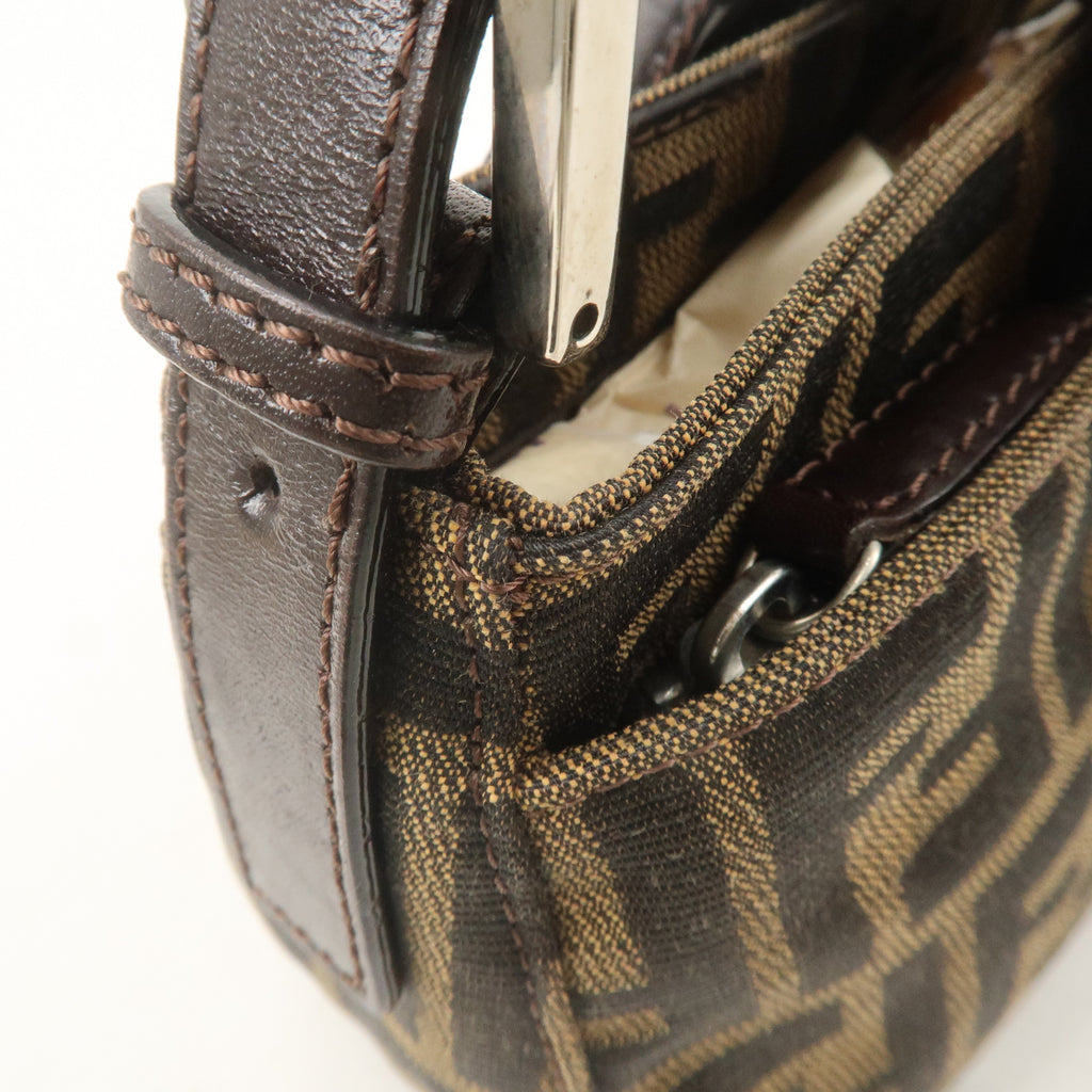 FENDI Zucca Canvas Leather Shoulder Bag Khaki Brown Black 26723