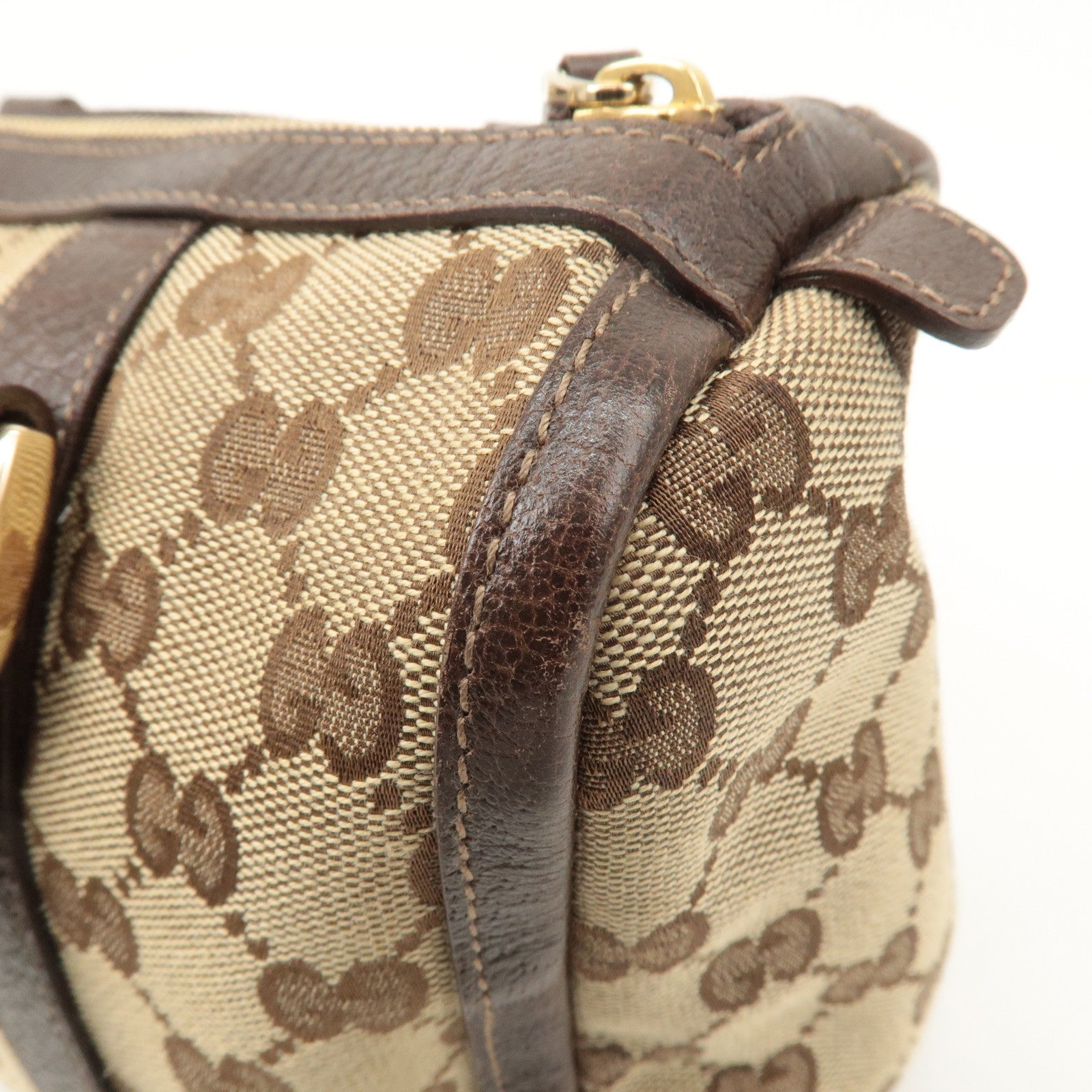 GUCCI Abbey GG Canvas Leather Boston Bag Beige Brown 130942