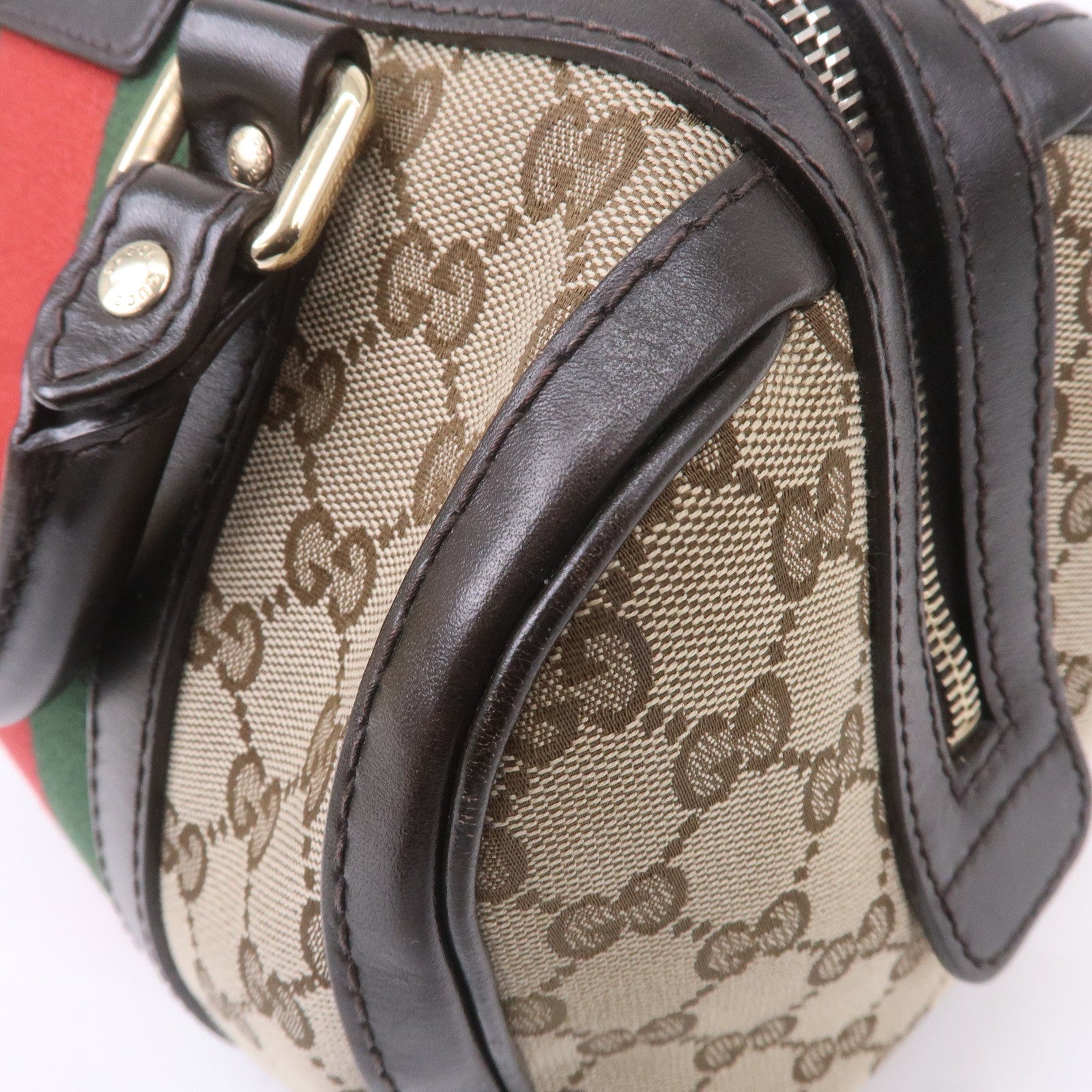 GUCCI Sherry GG Canvas Leather Boston Bag Beige Brown 269876