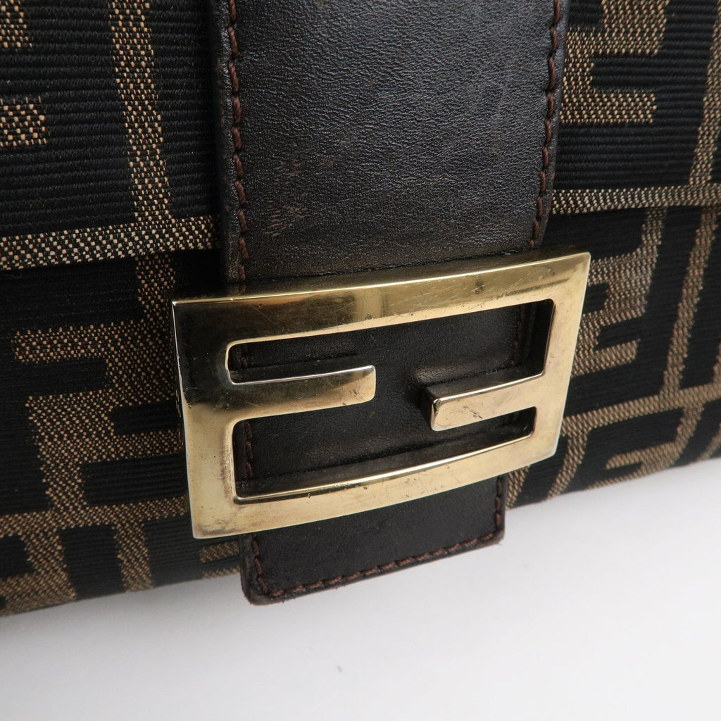 FENDI Mamma Baguette Zucca Canvas Leather Shoulder Bag 26325