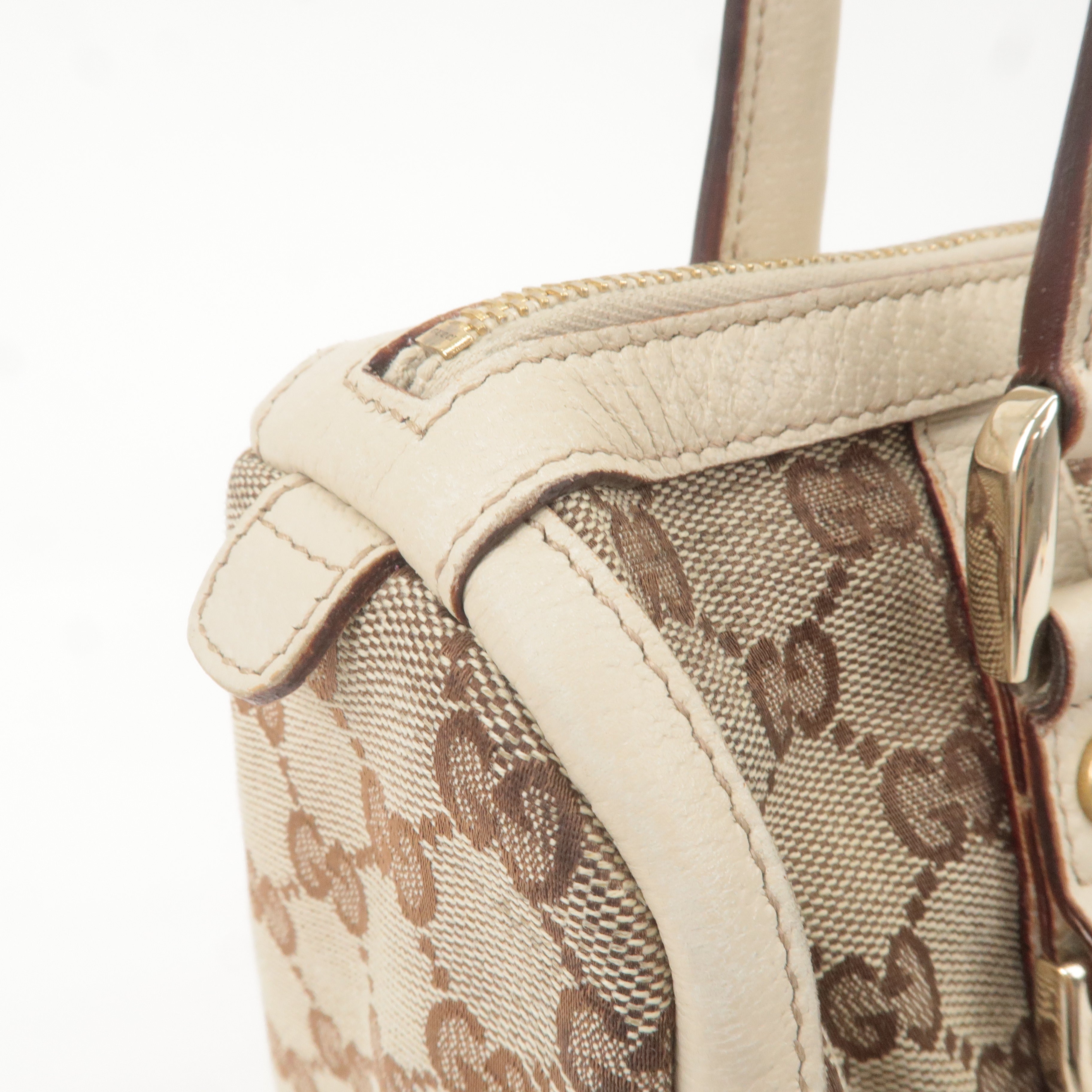 GUCCI Abbey GG Canvas Leather Boston Hand Bag Beige Ivory 130942