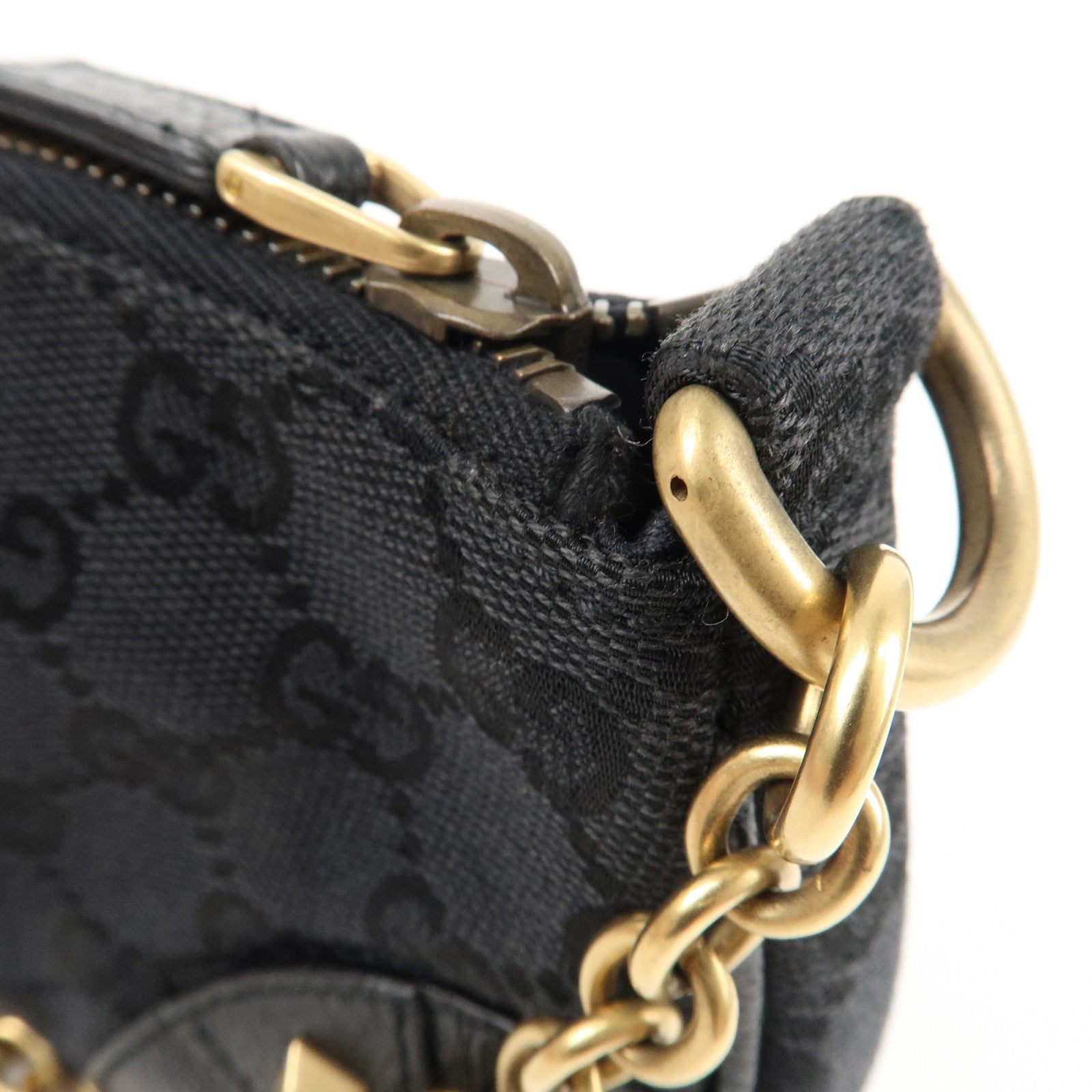 GUCCI GG Canvas Leather Chain Hand Bag Pouch Black 120940