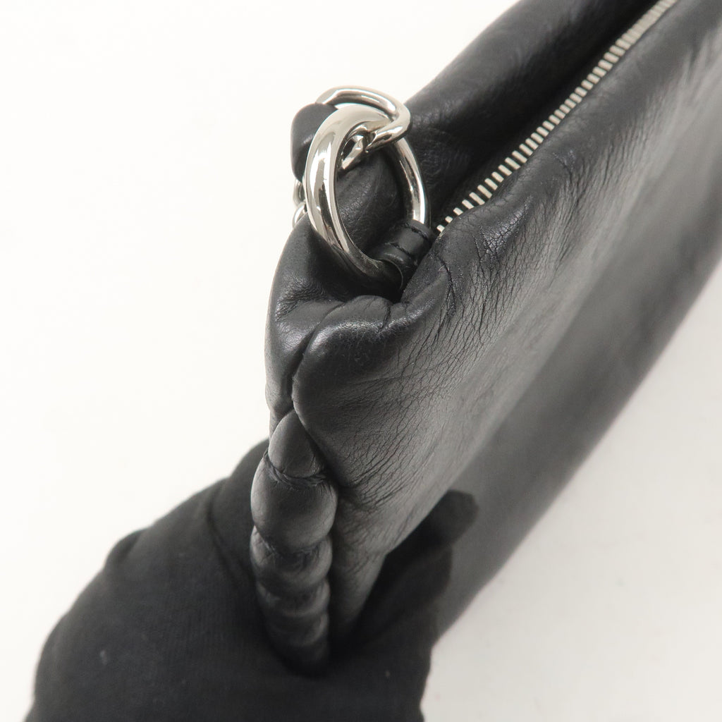 CHANEL Leather Chain Shoulder Bag Hand Bag Black Silver HDW