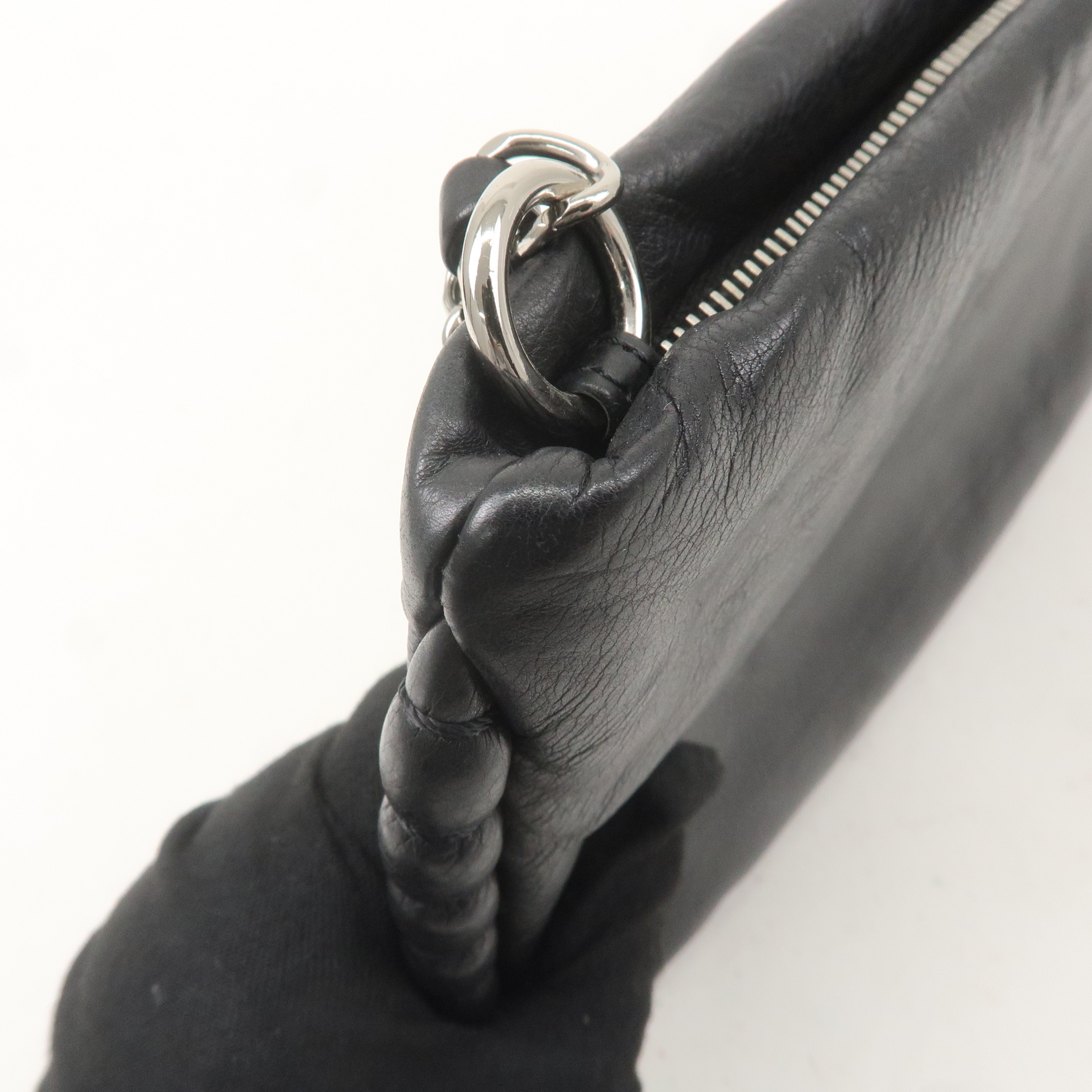 CHANEL Leather Chain Shoulder Bag Hand Bag Black Silver HDW