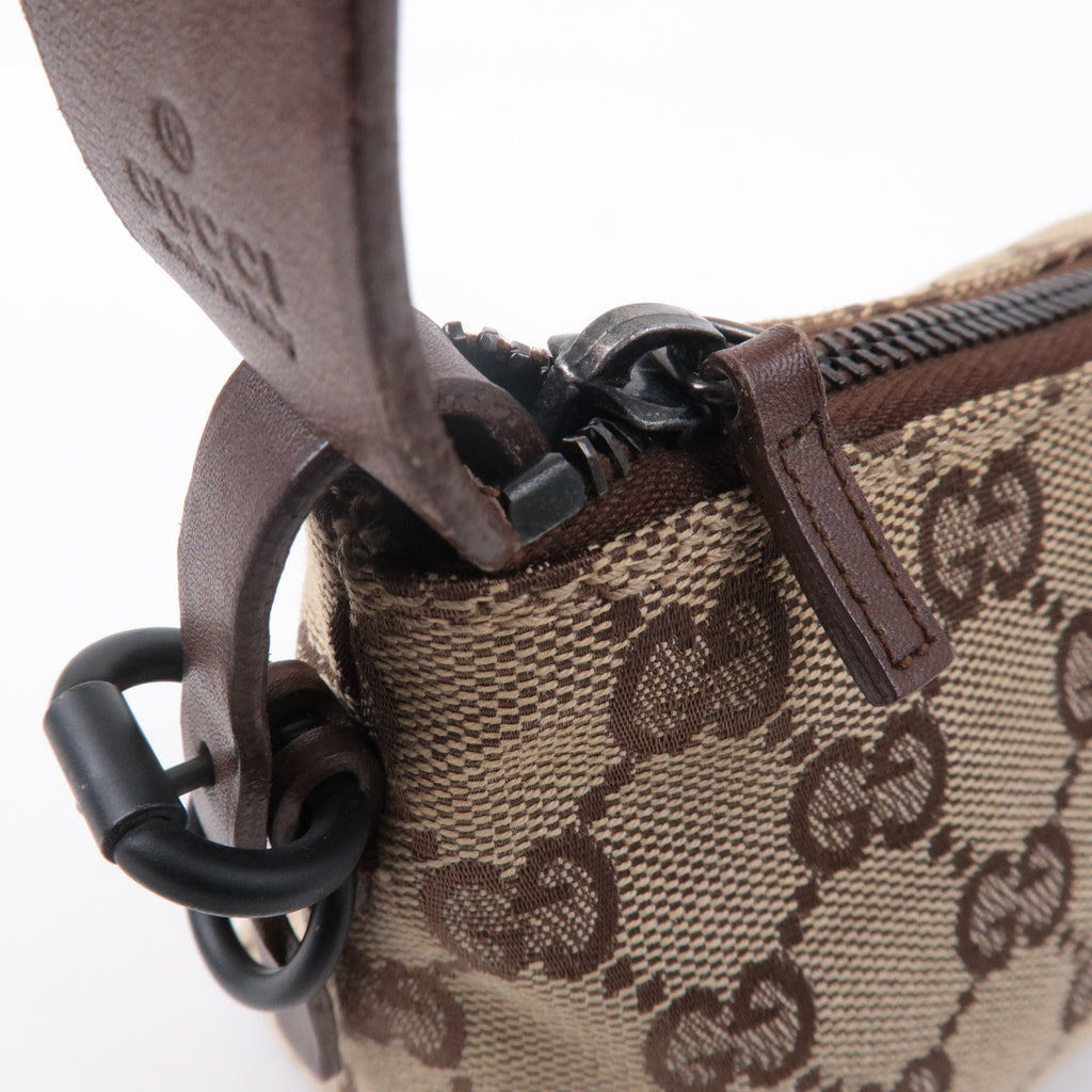 GUCCI GG Canvas Leather Hand Bag Pouch Beige Brown 103399