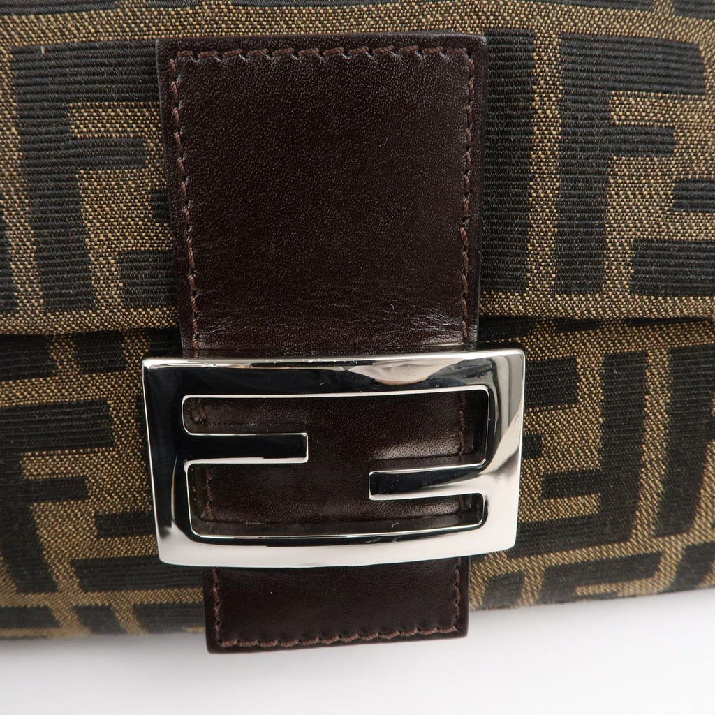 FENDI Mamma Baguette Canvas Leather Shoulder Bag Brown Black 26424