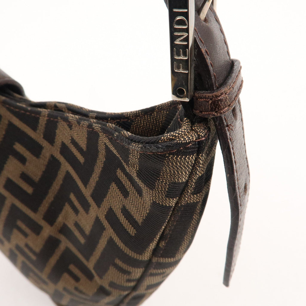 FENDI Zucca Canvas Leather Shoulder Bag Brown Black 26569