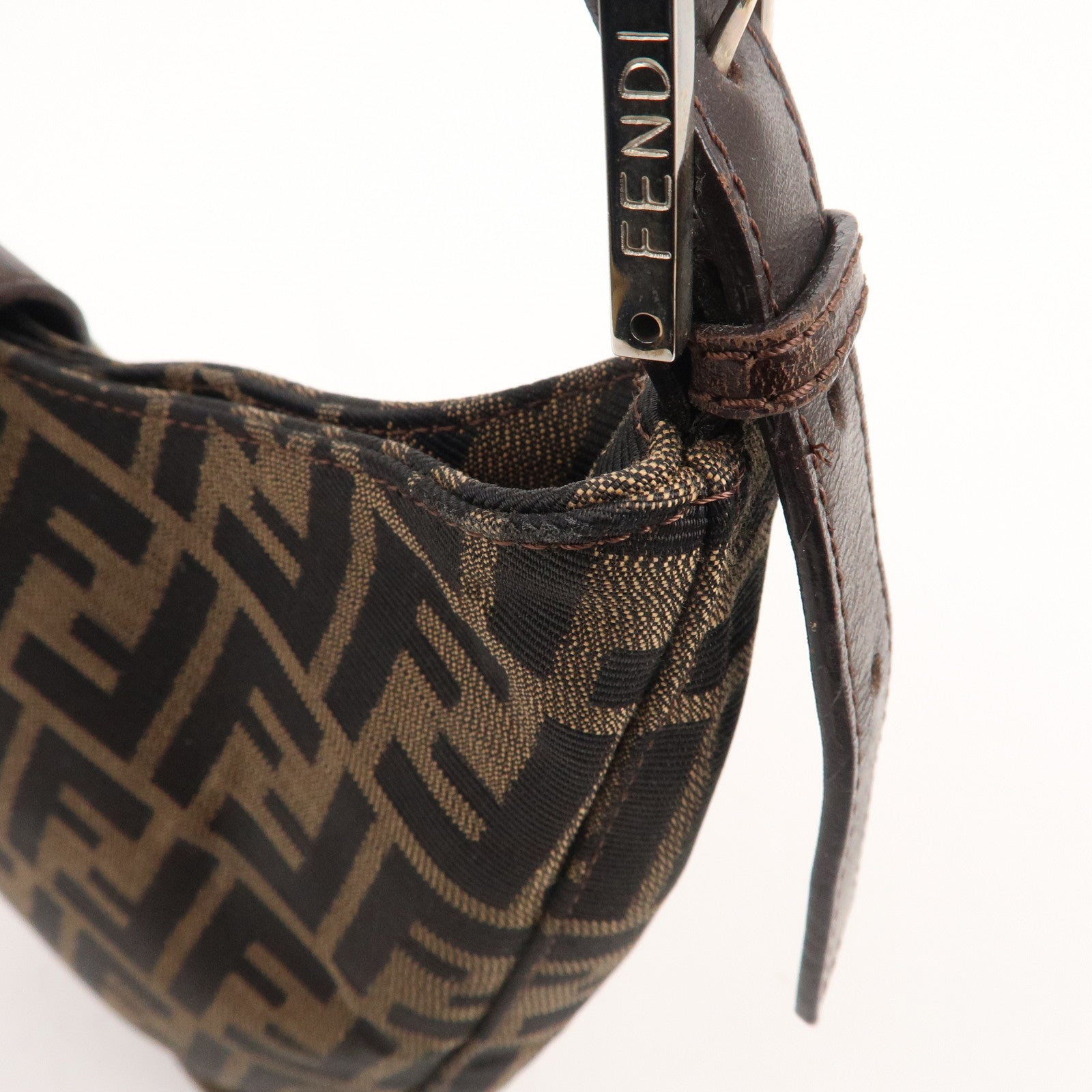 FENDI Zucca Canvas Leather Shoulder Bag Brown Black 26569