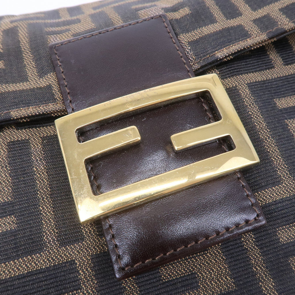 FENDI Zucca Canvas Leather Shoulder Bag Brown Black 16322