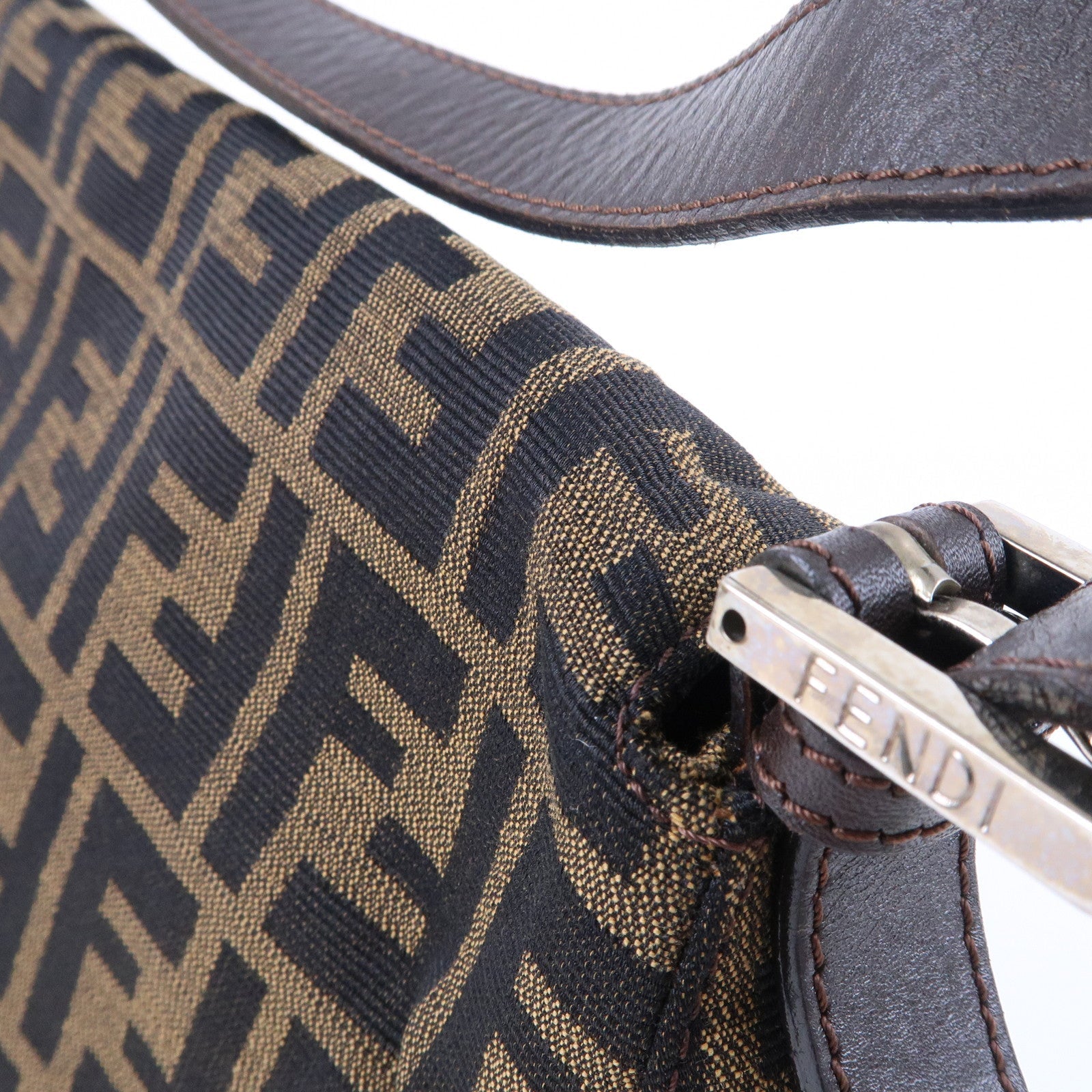 FENDI Zucca Mamma Baguette Canvas Leather Shoulder Bag 26325