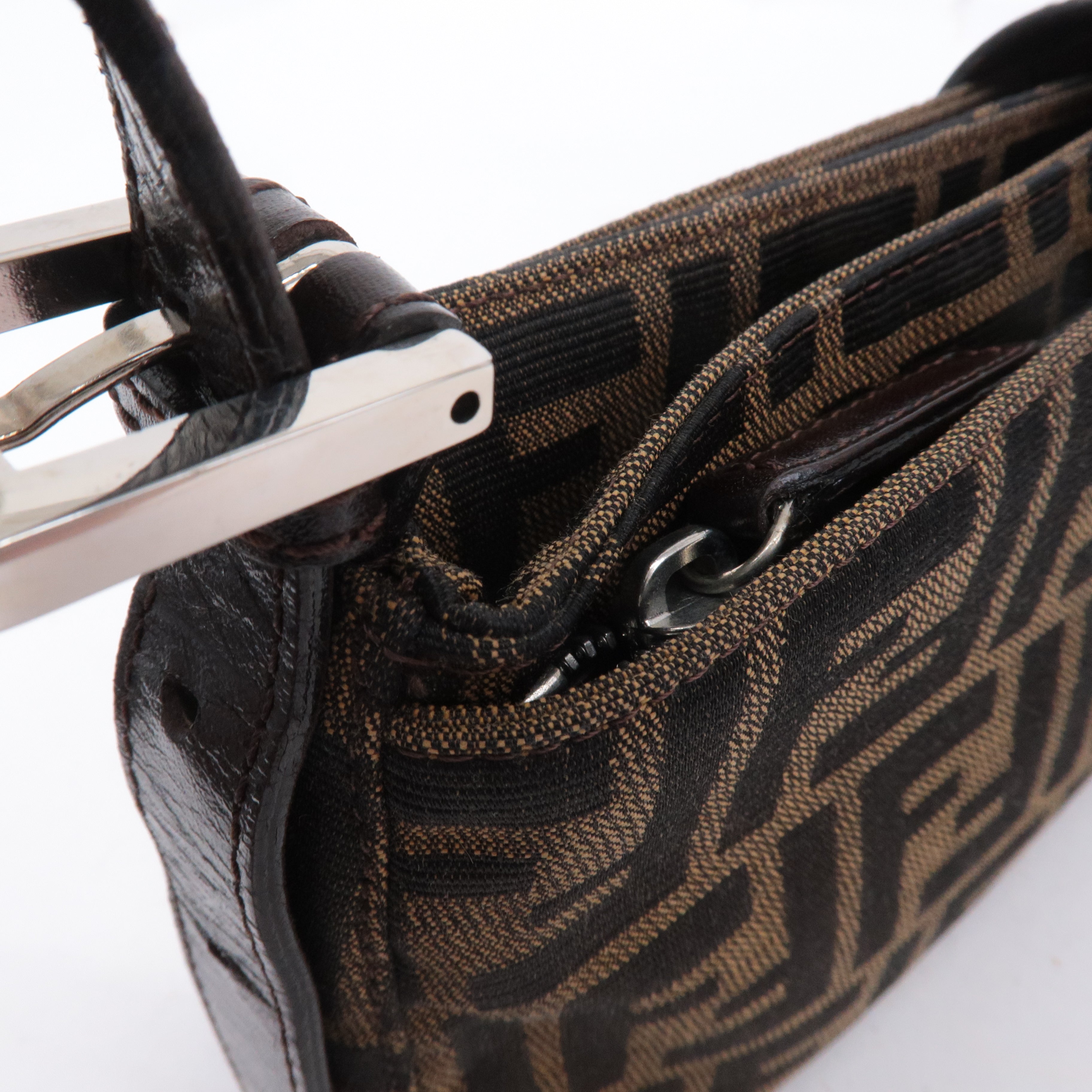 FENDI Zucca Canvas Leather Shoulder Bag Black Brown 26722