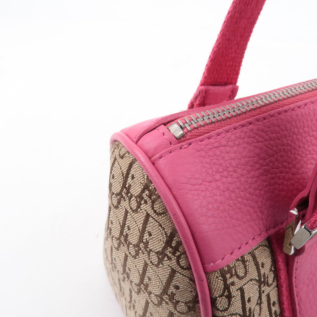 Christian Dior Trotter Canvas Leather Boston Bag Beige Pink