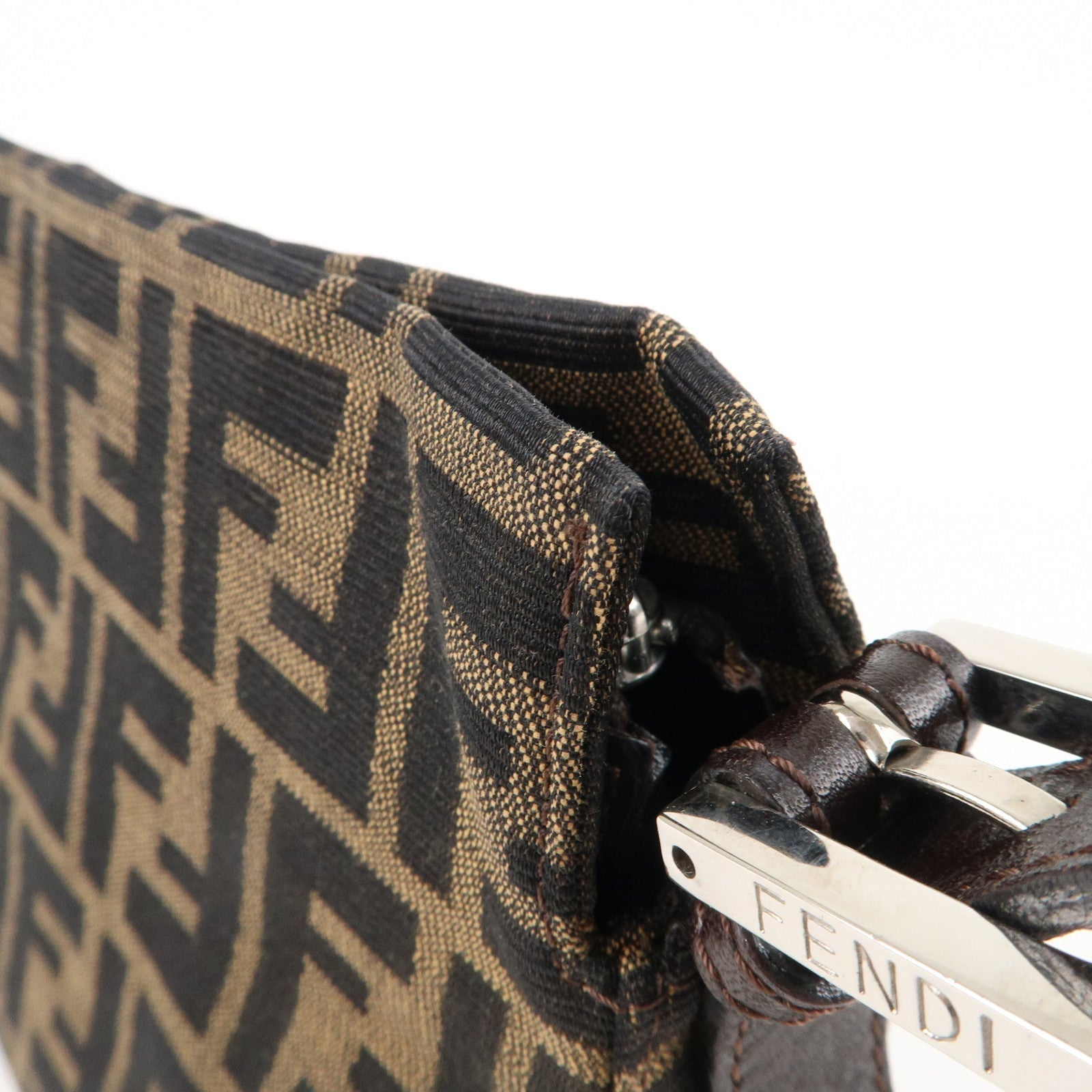 FENDI Zucca Canvas Leather Shoulder Bag Brown Black 26566