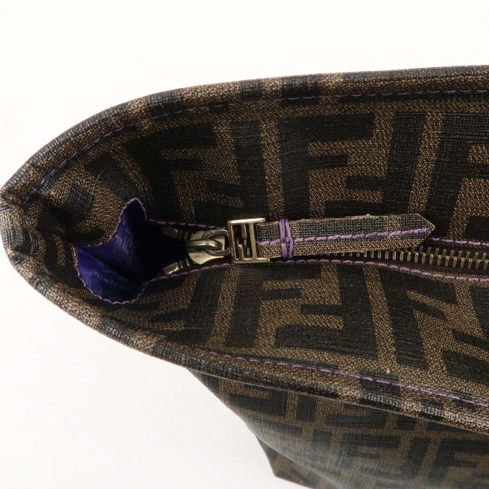 FENDI Zucca Logo Print PVC Tote Bag Brown Black Purple 8BH185