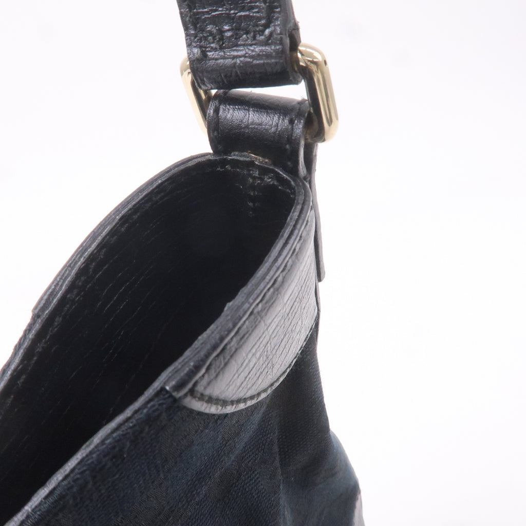 GUCCI Horsebit GG Canvas Leather Shoulder Bag Black 137388