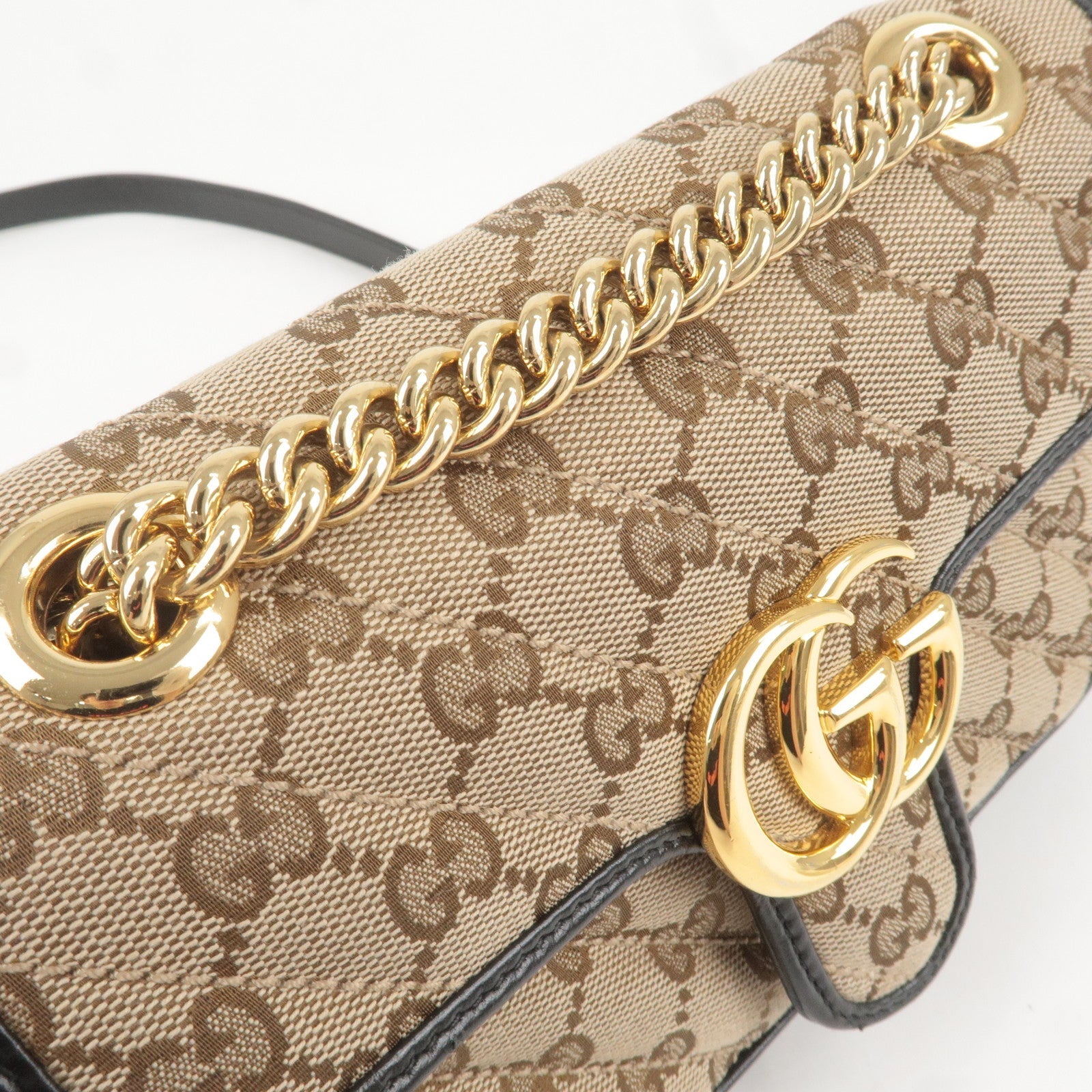 GUCCI GG Marmont GG Canvas Leather Chain Shoulder Bag 446744