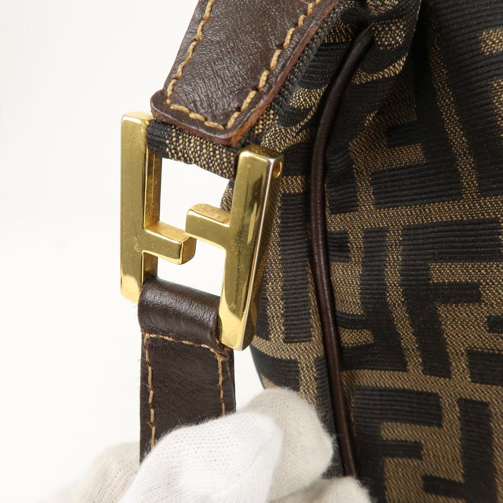 FENDI Zucca Canvas Leather Shoulder Bag Brown Black