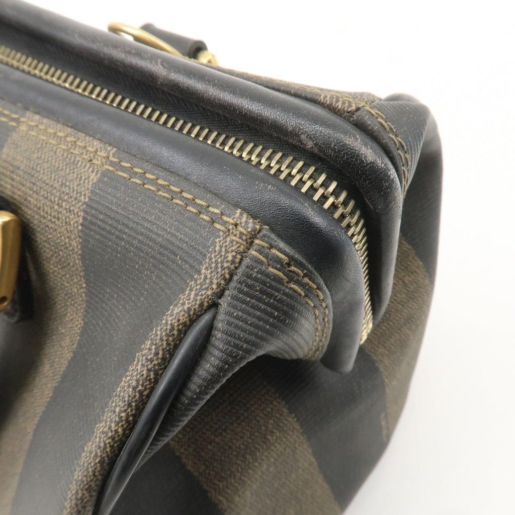 FENDI Pequin PVC Leather Mini Boston Bag Brown Black 04498