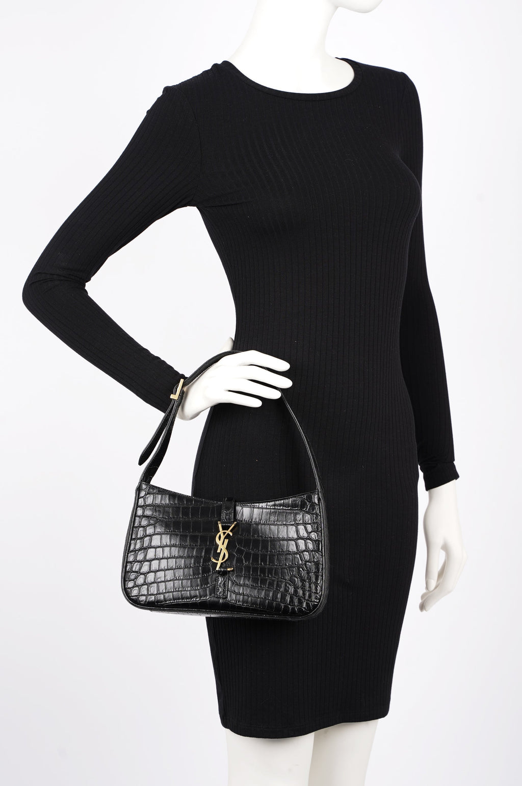 Saint Laurent Womens Le 5 A 7 Handbag Black Croc