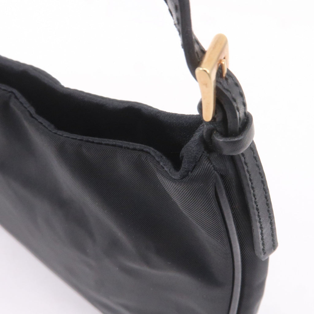 Prada Logo Nylon Leather Chain Shoulder Bag Purse Black BR0104