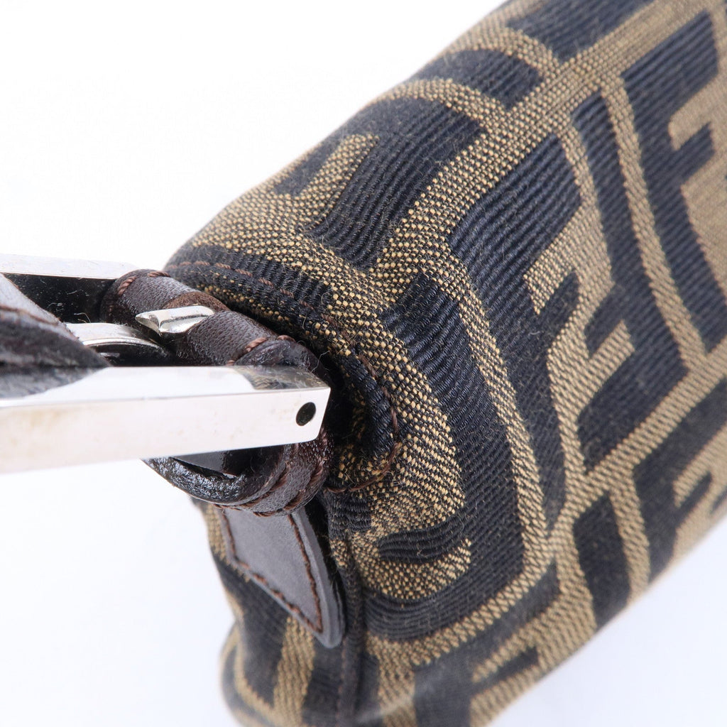 FENDI Mamma Baguette Zucca Canvas Leather Shoulder Bag Brown 26424