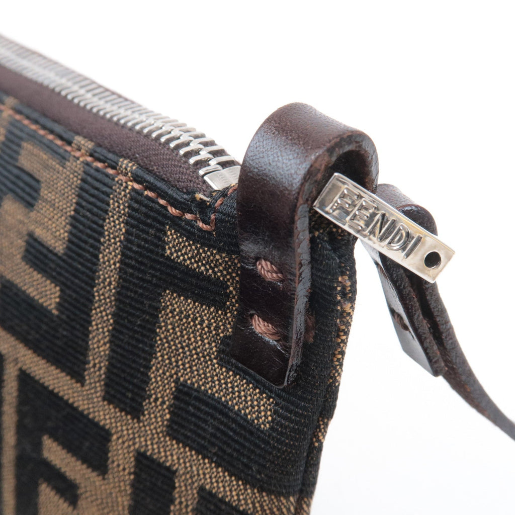 FENDI Zucca Canvas Leather Shoulder Bag Brown Black 16330