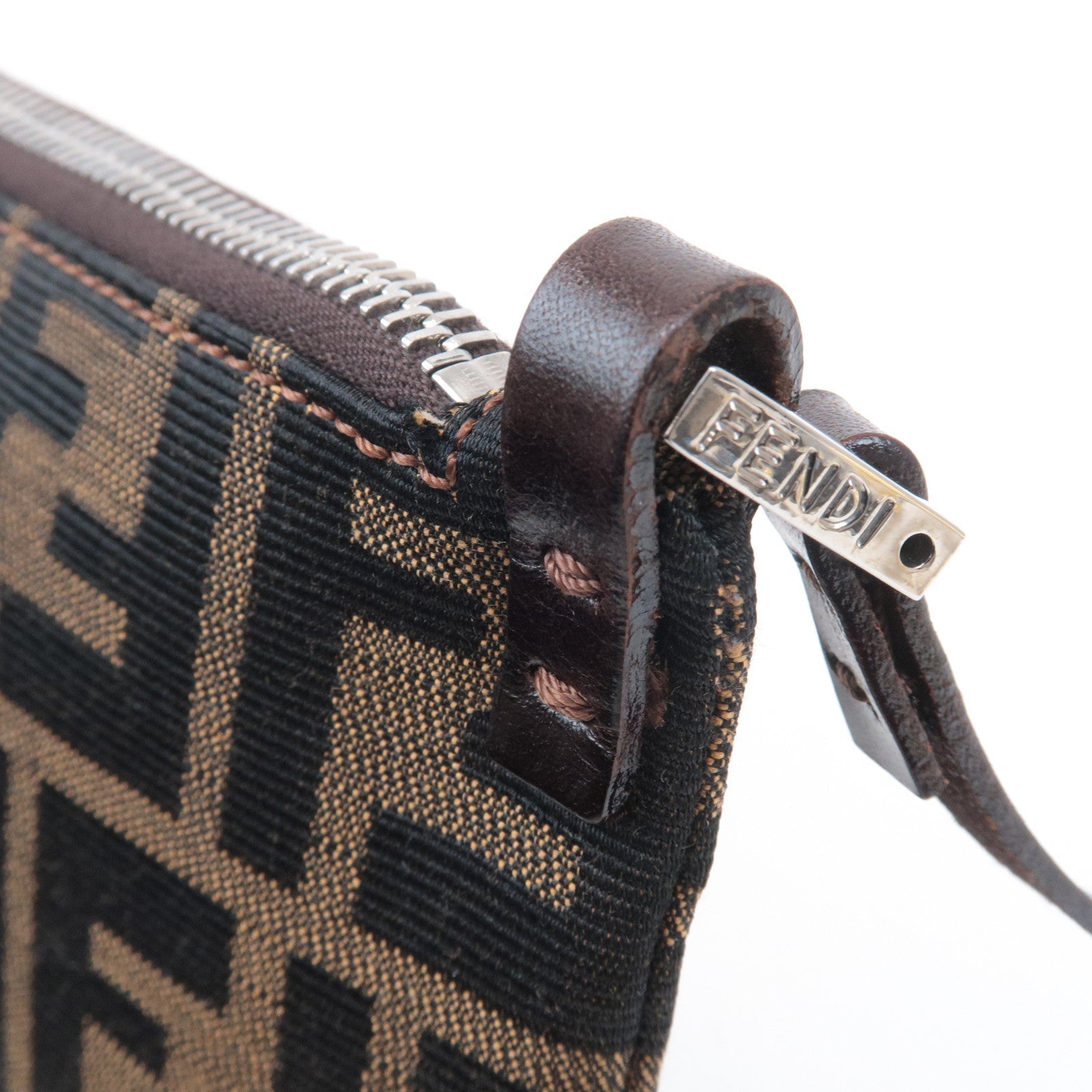 FENDI Zucca Canvas Leather Shoulder Bag Brown Black 16330
