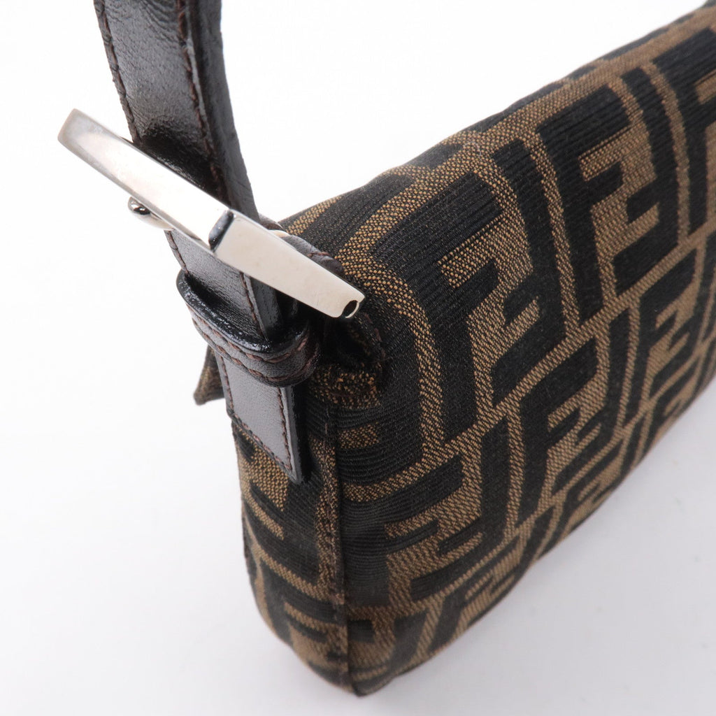 FENDI Mamma Baguette Zucca Canvas Leather Shoulder Bag Brown 26424