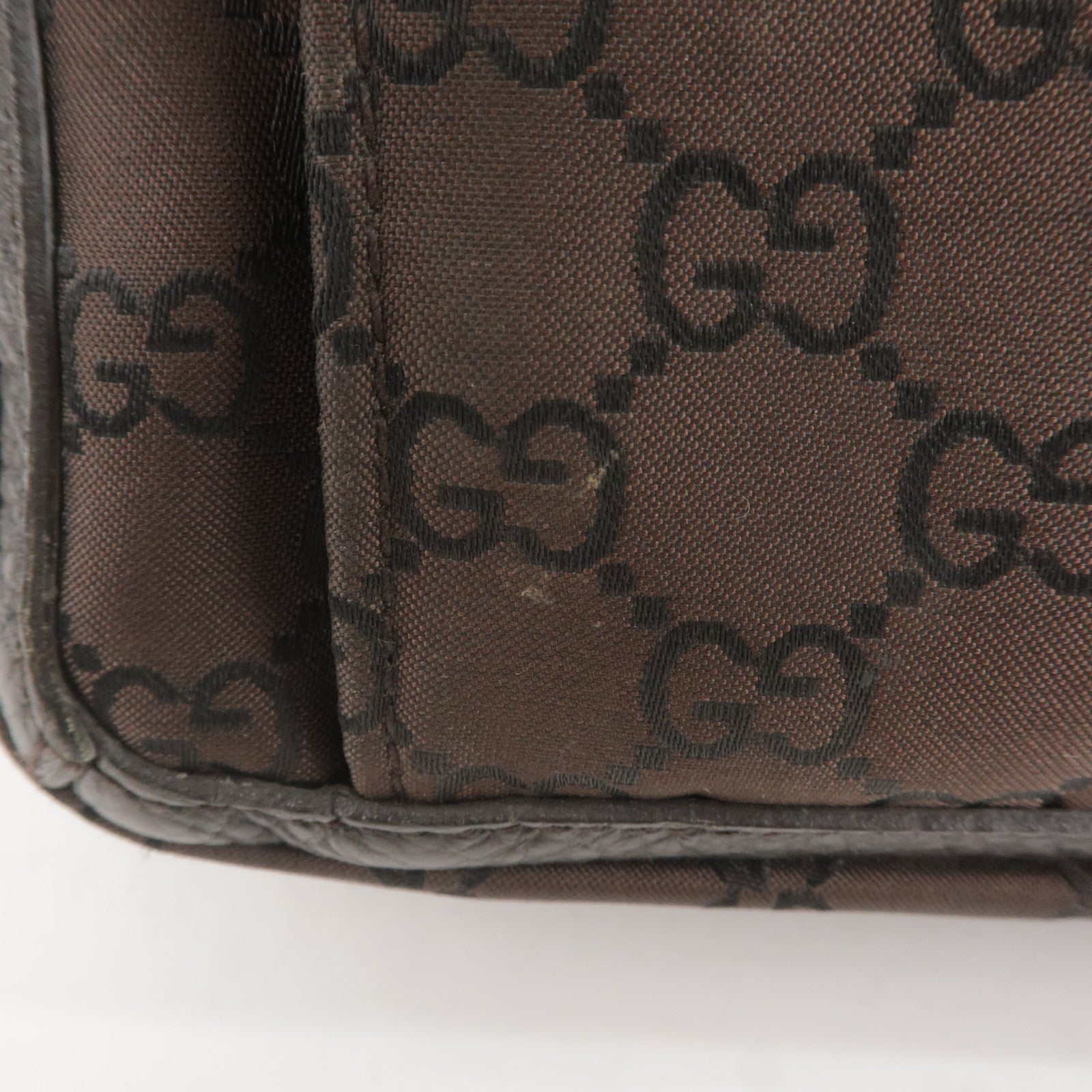 GUCCI GG Canvas Leather Tote Bag Shoulder Bag Dark Brown 268639
