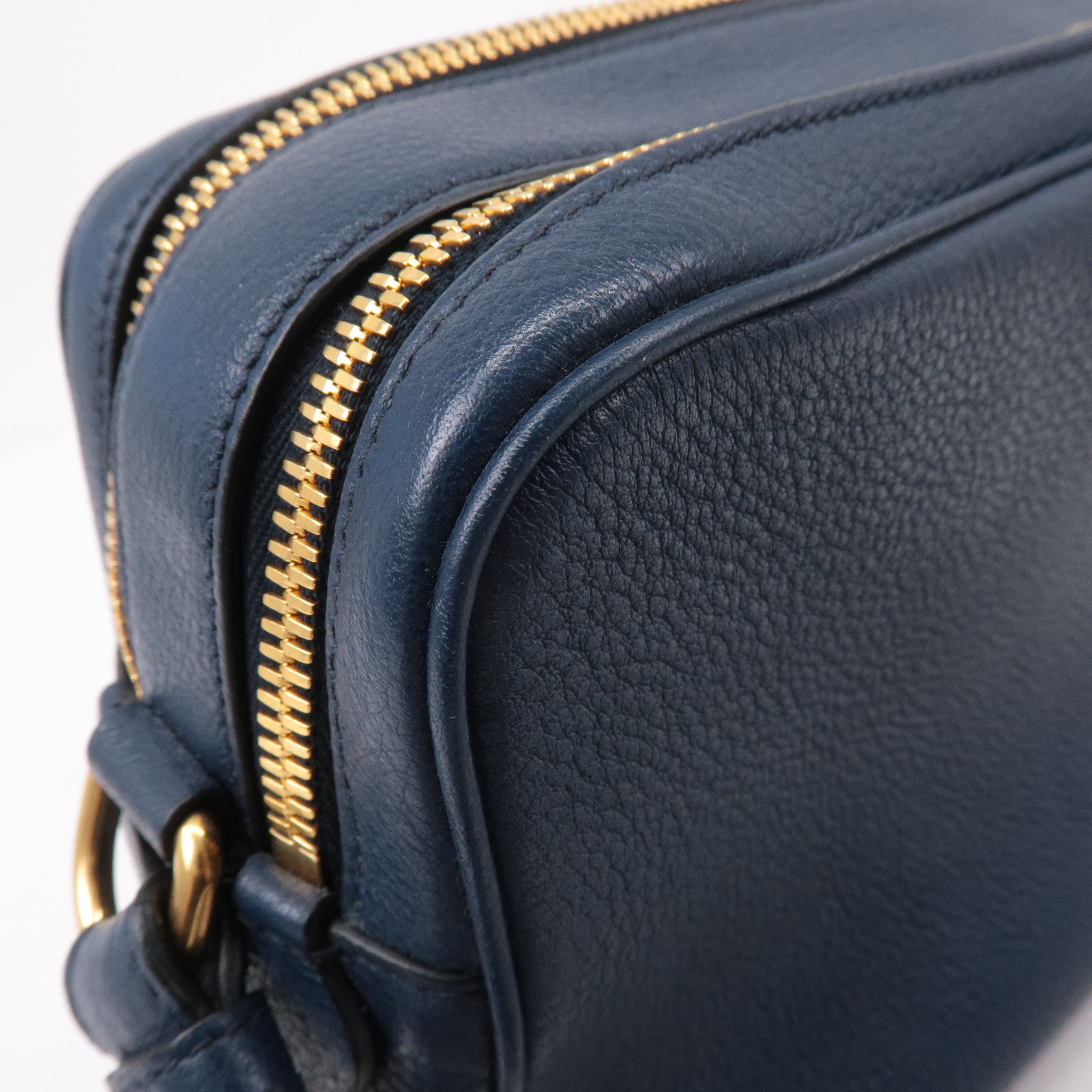 Prada Logo Vitello Daino Leather Shoulder Bag Navy 1BH082