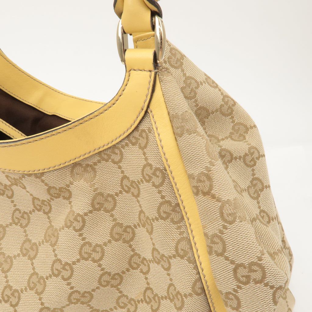 GUCCI Abbey GG Canvas Leather Shoulder Bag Beige Yellow 189835