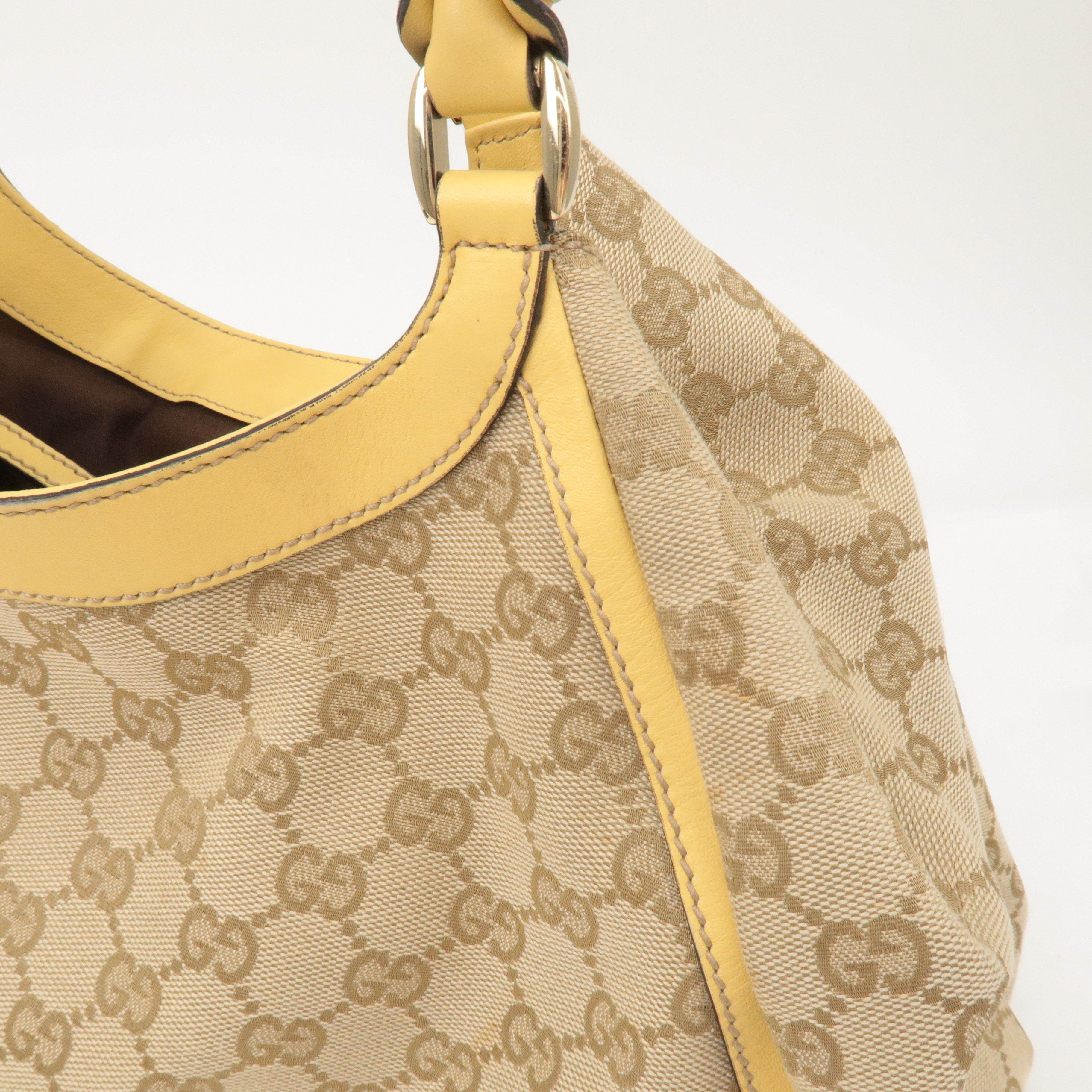 GUCCI Abbey GG Canvas Leather Shoulder Bag Beige Yellow 189835