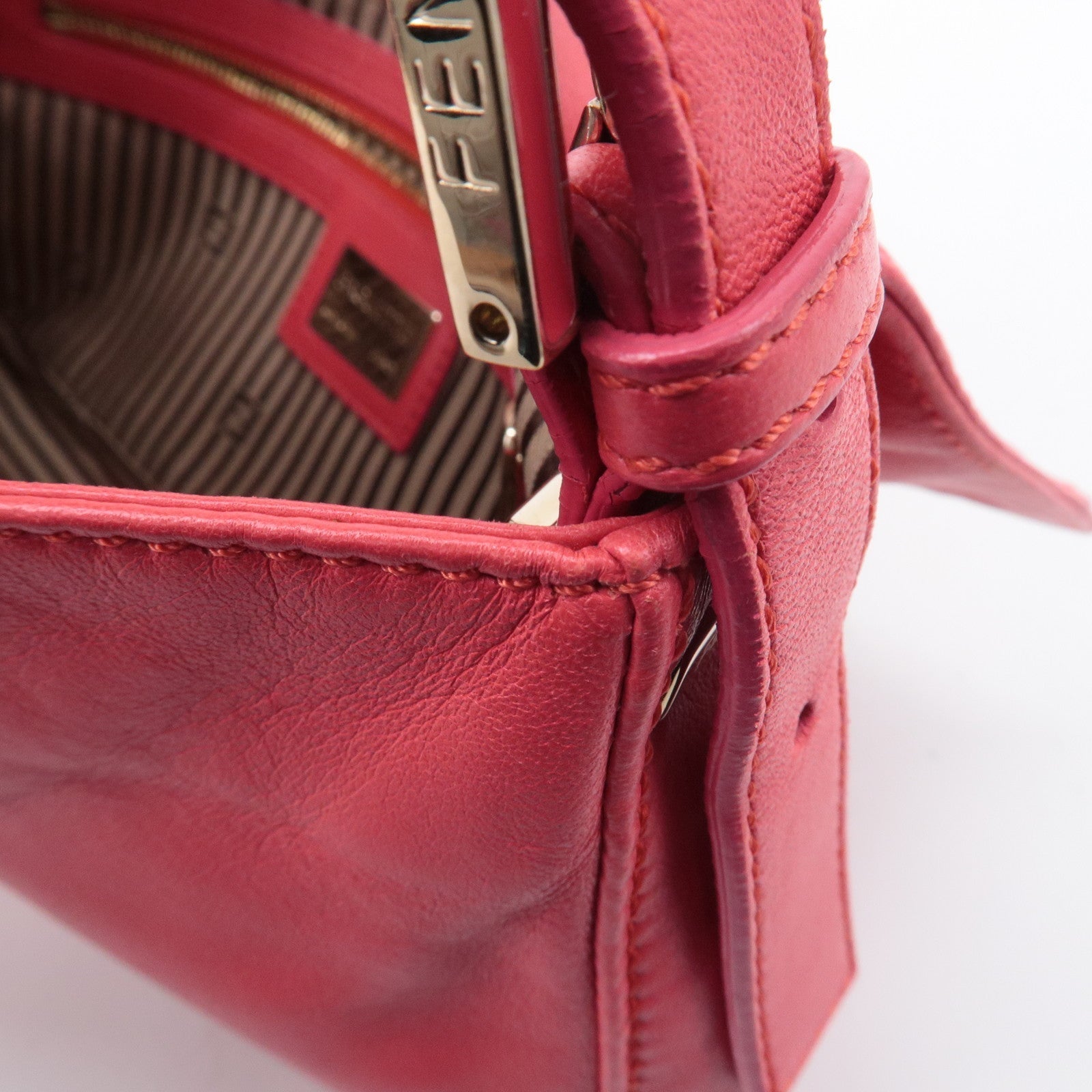 FENDI Mamma Baguette Leather Hand Bag Shoulder Bag Pink 8BR600