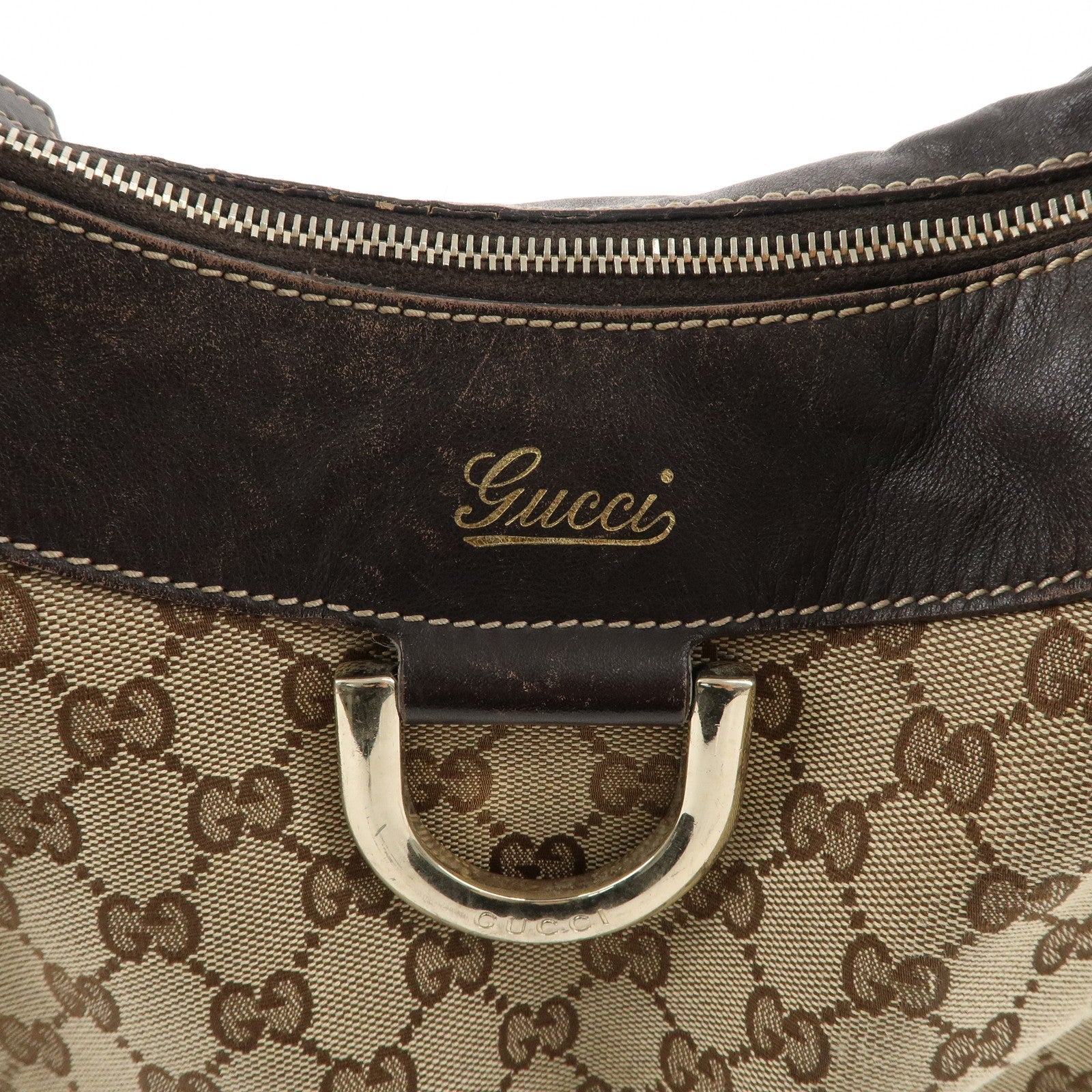 GUCCI Abbey GG Canvas Leather Shoulder Bag Beige Gold 189833