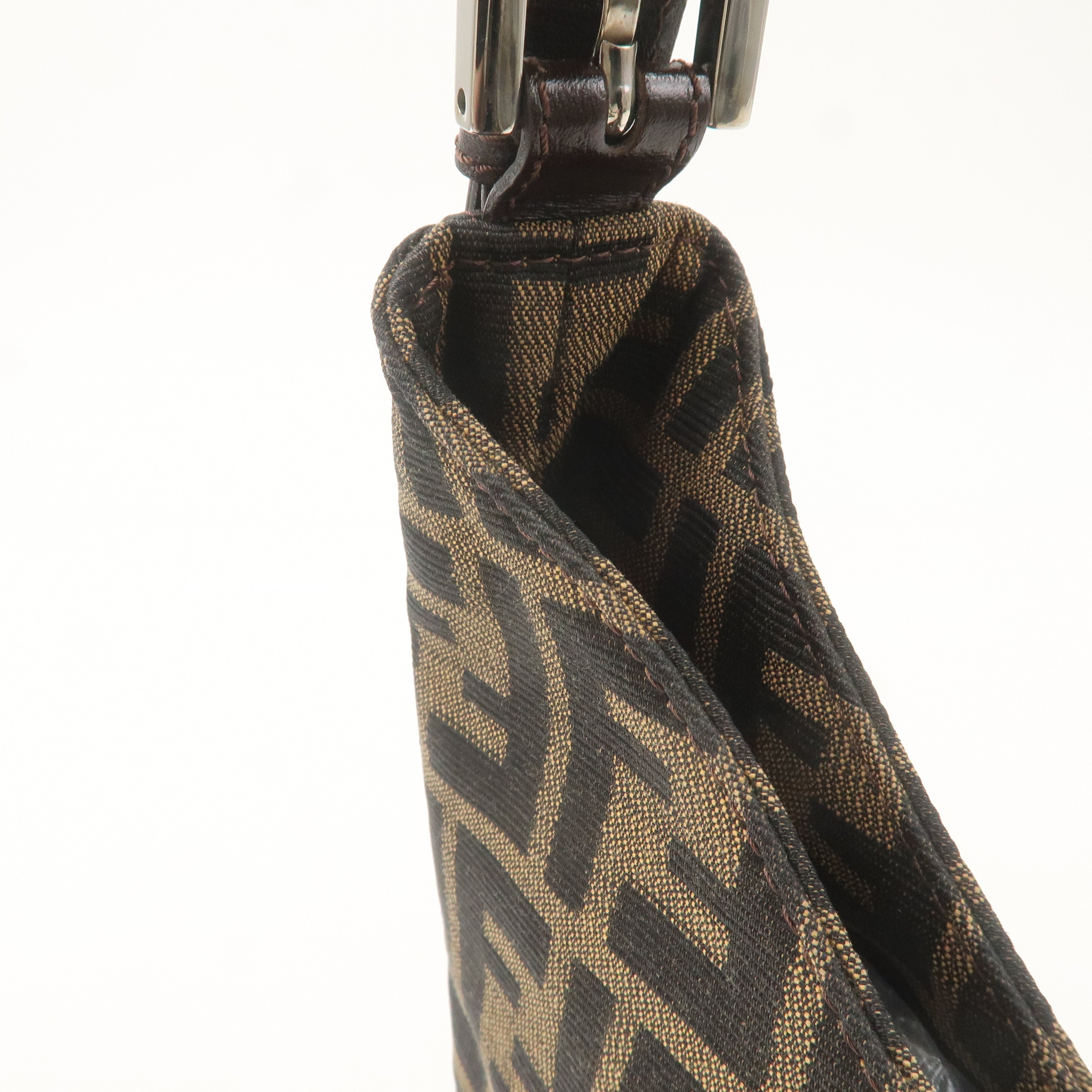 FENDI Zucca Canvas Leather Shoulder Bag Brown Black 26569