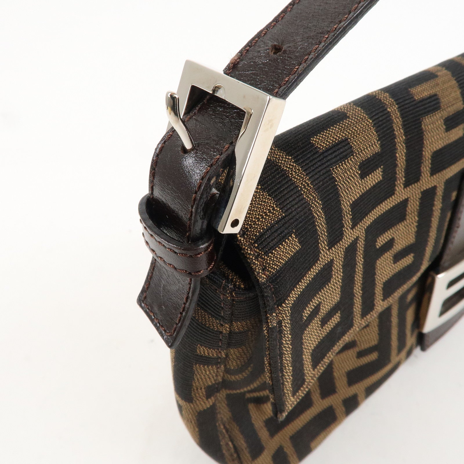 FENDI Zucca Mamma Baguette Canvas Leather Shoulder Bag 26424
