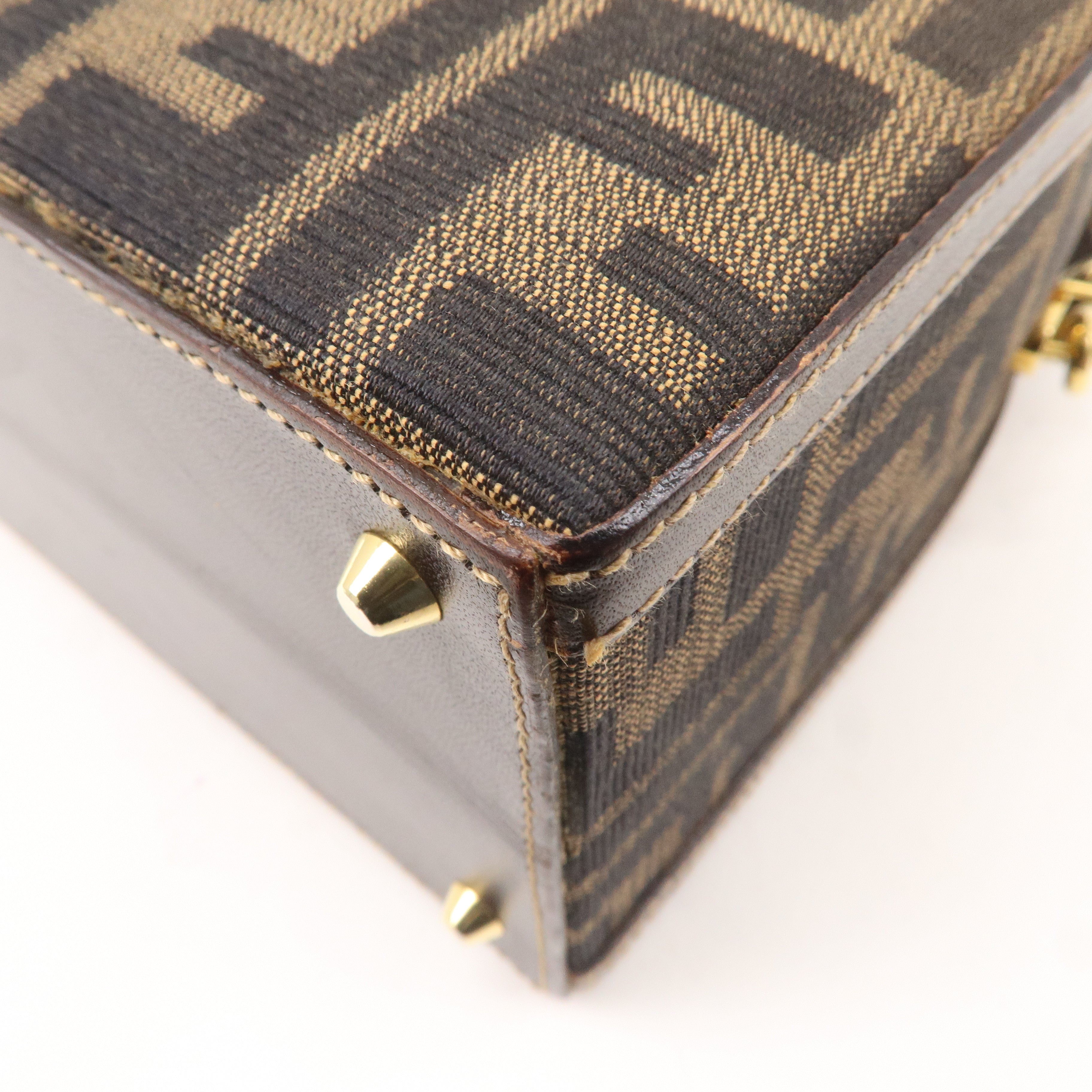 FENDI Zucca Canvas Leather 2WAY Handbag Shoulder Bag