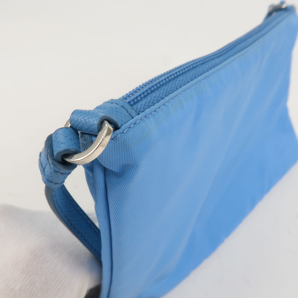 Prada Logo Nylon Leather Hand Bag Shoulder Bag Light Blue 1NI545